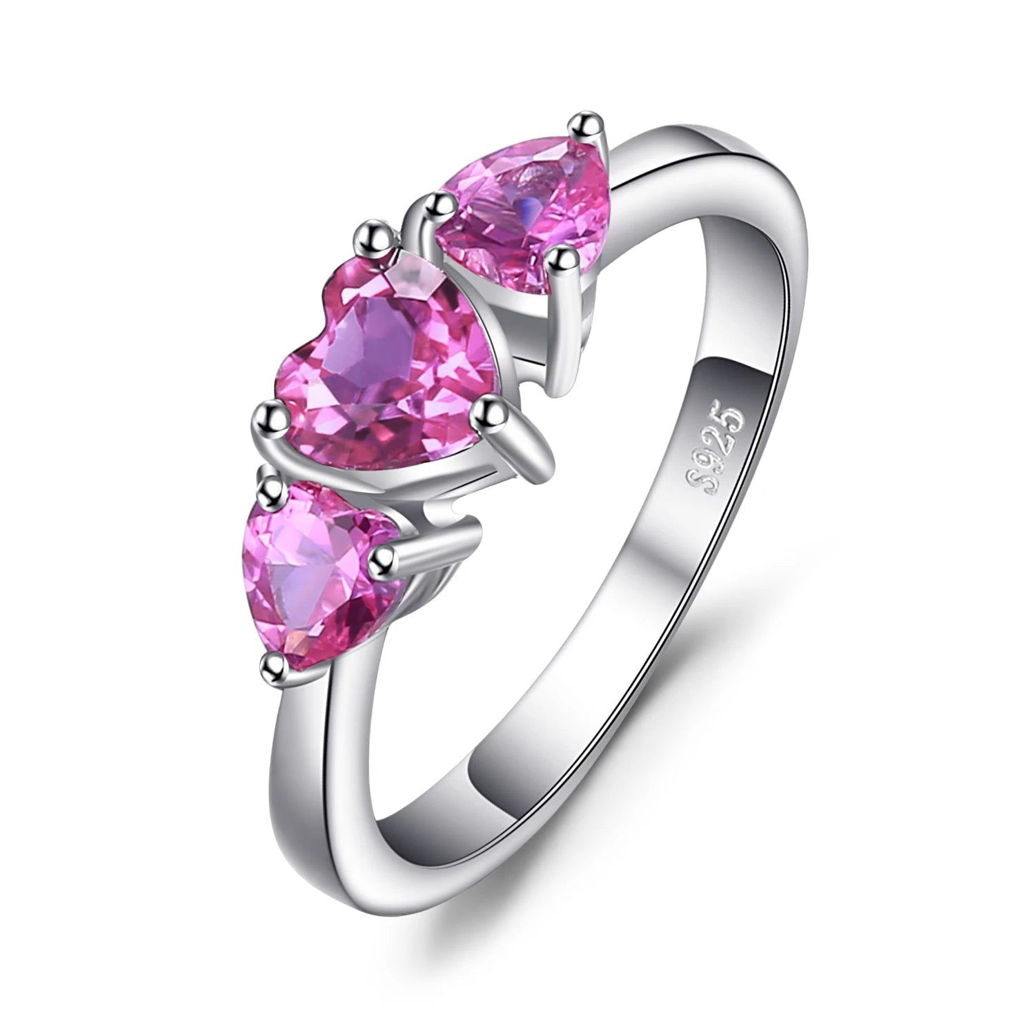 Heart-Shaped 1.2ct Pink Sapphire Three-Stone Ring in 925 Sterling Silver