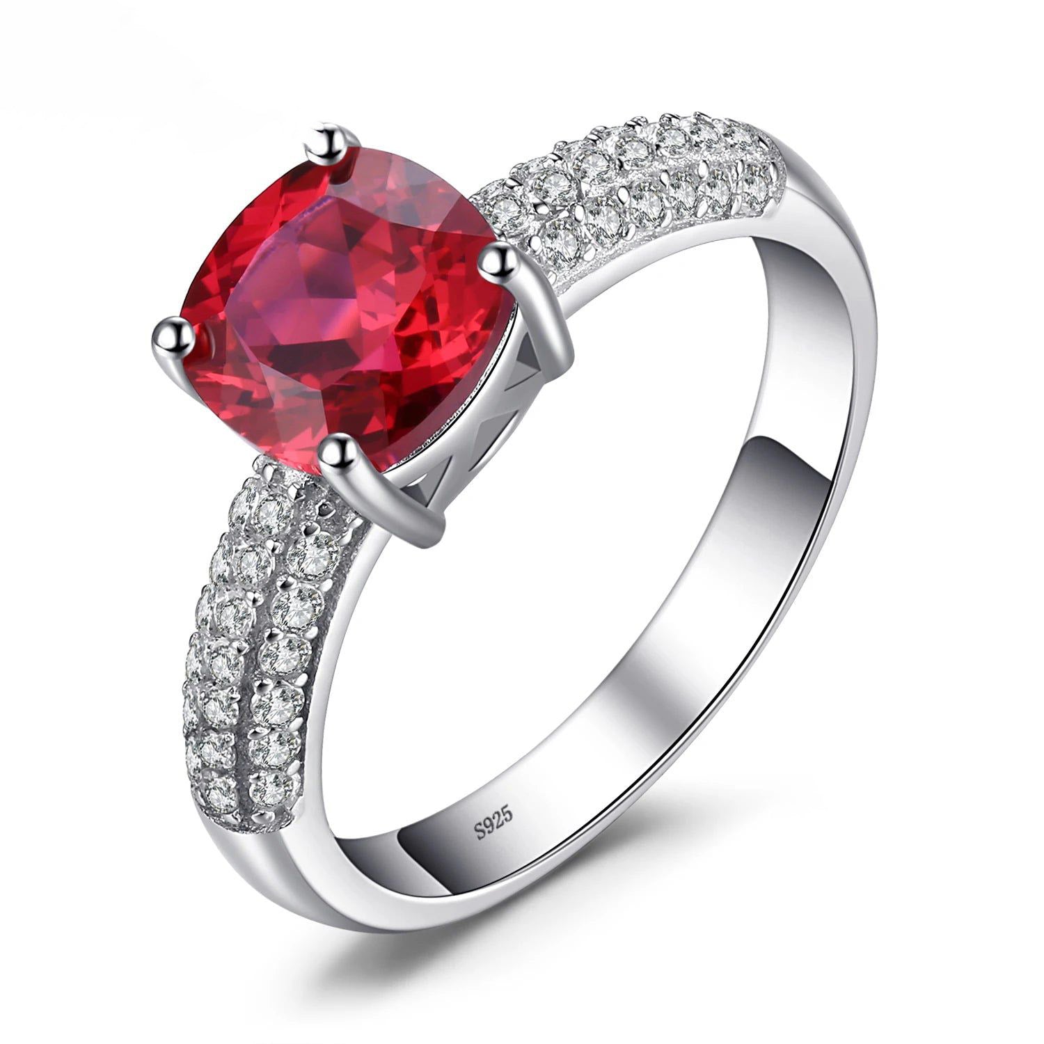 Luxurious 2.2ct Created Pigeon Blood Red Ruby Solitaire Ring in 925 Sterling Silver