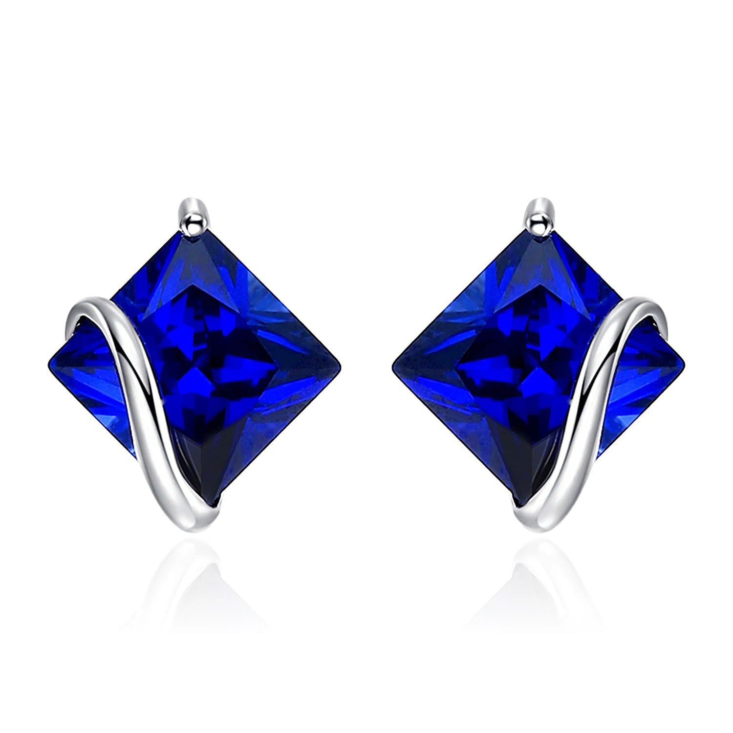 Square 2.8ct Created Blue Sapphire Sterling Silver Stud Earrings - Elegant Gemstone Jewelry