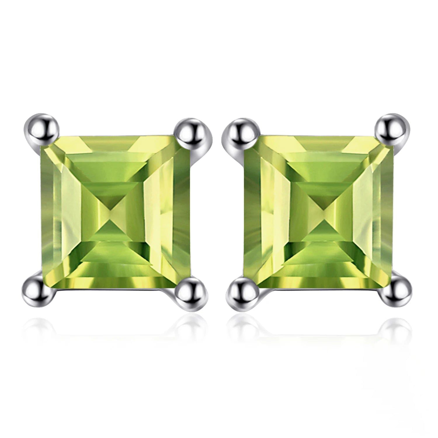 Elegant Square Green Peridot Sterling Silver Stud Earrings