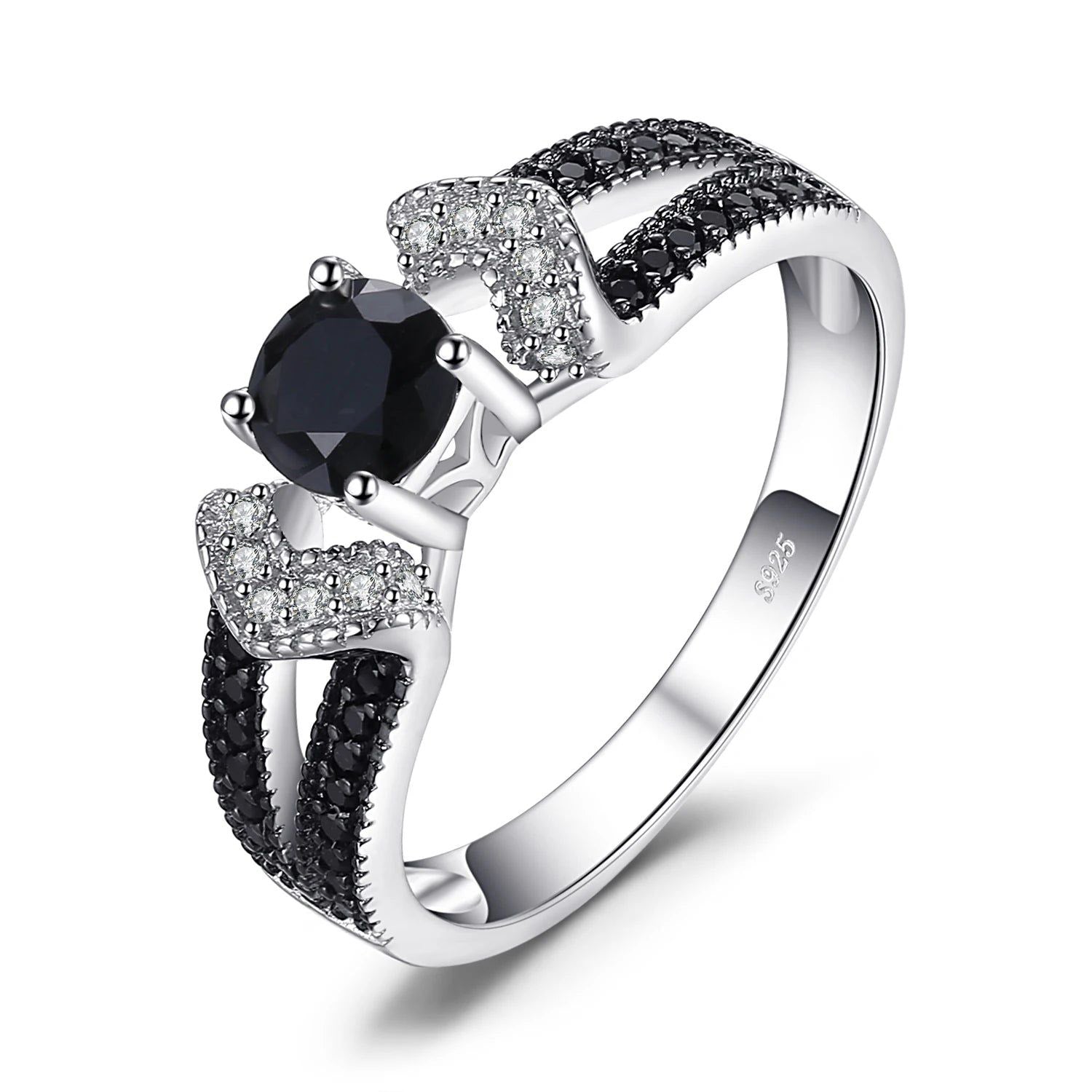 Fashionable Natural Black Spinel and Sterling Silver Band Ring