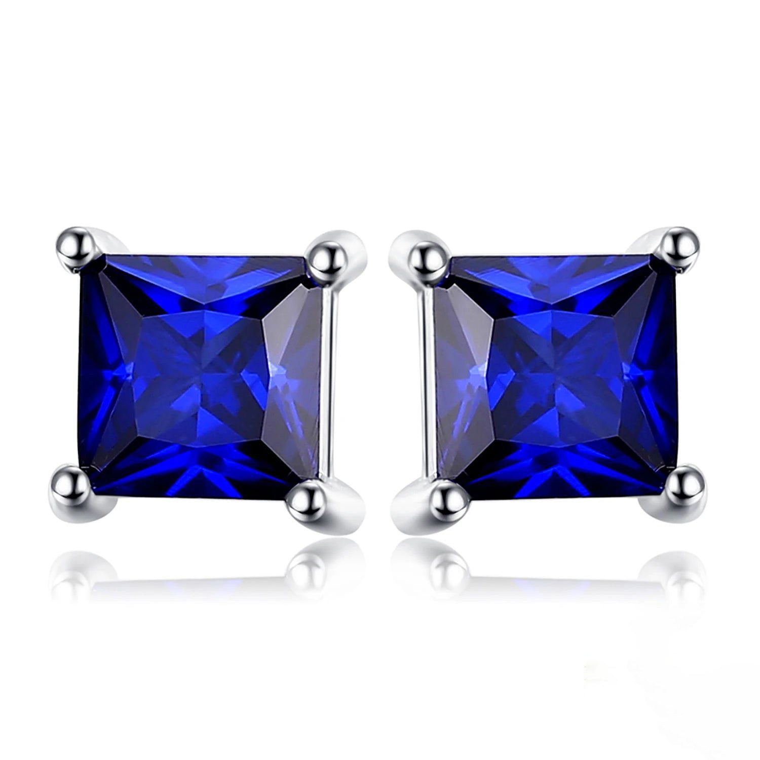 Fashionable Square Blue Created Sapphire Stud Earrings in 925 Sterling Silver