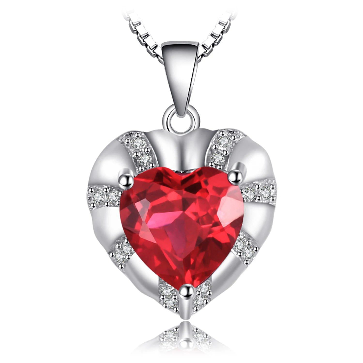 Heart-Shaped 2ct Created Ruby Pendant in 925 Sterling Silver - Sophisticated Fine Jewelry (Pendant Only)