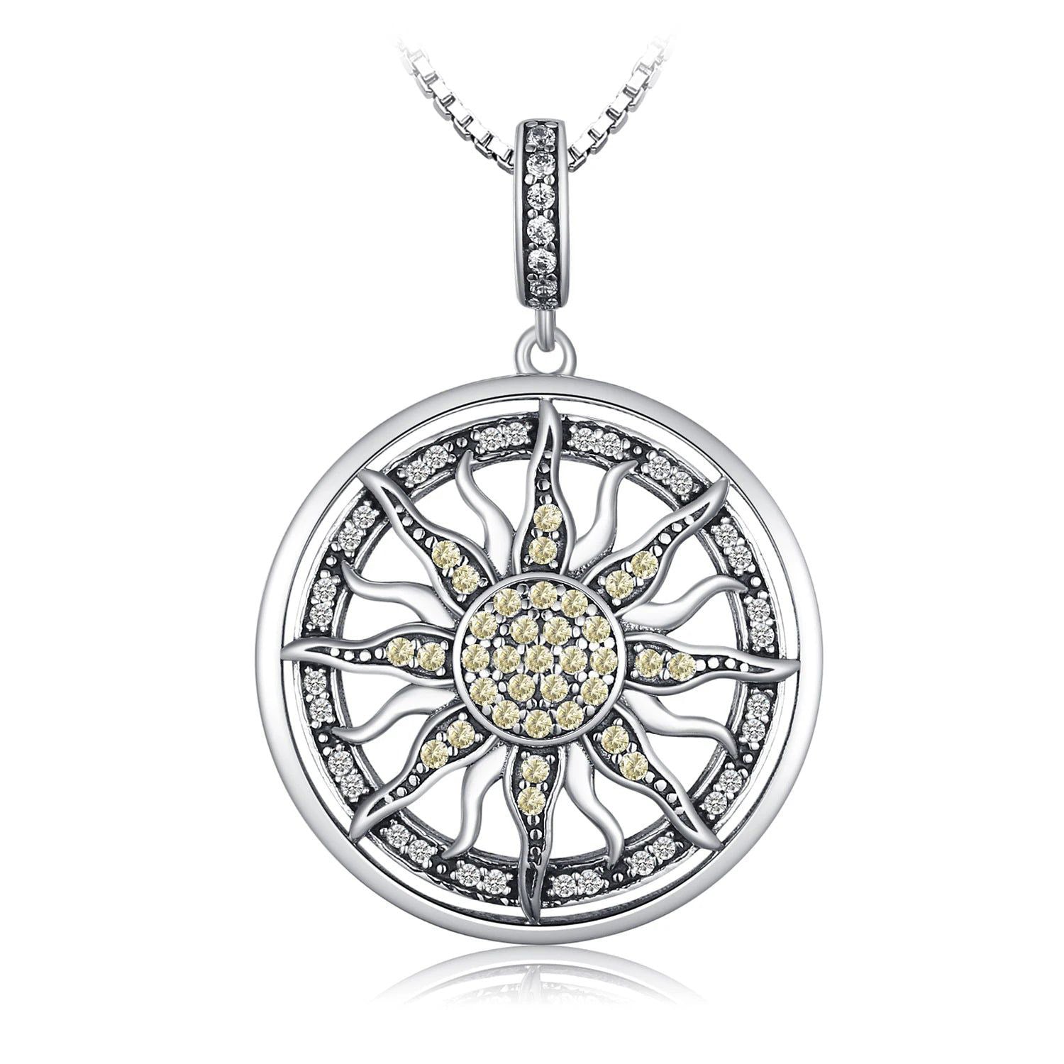 Celestial Sun 925 Sterling Silver Pendant with Cubic Zirconia - Pendant Only, No Chain