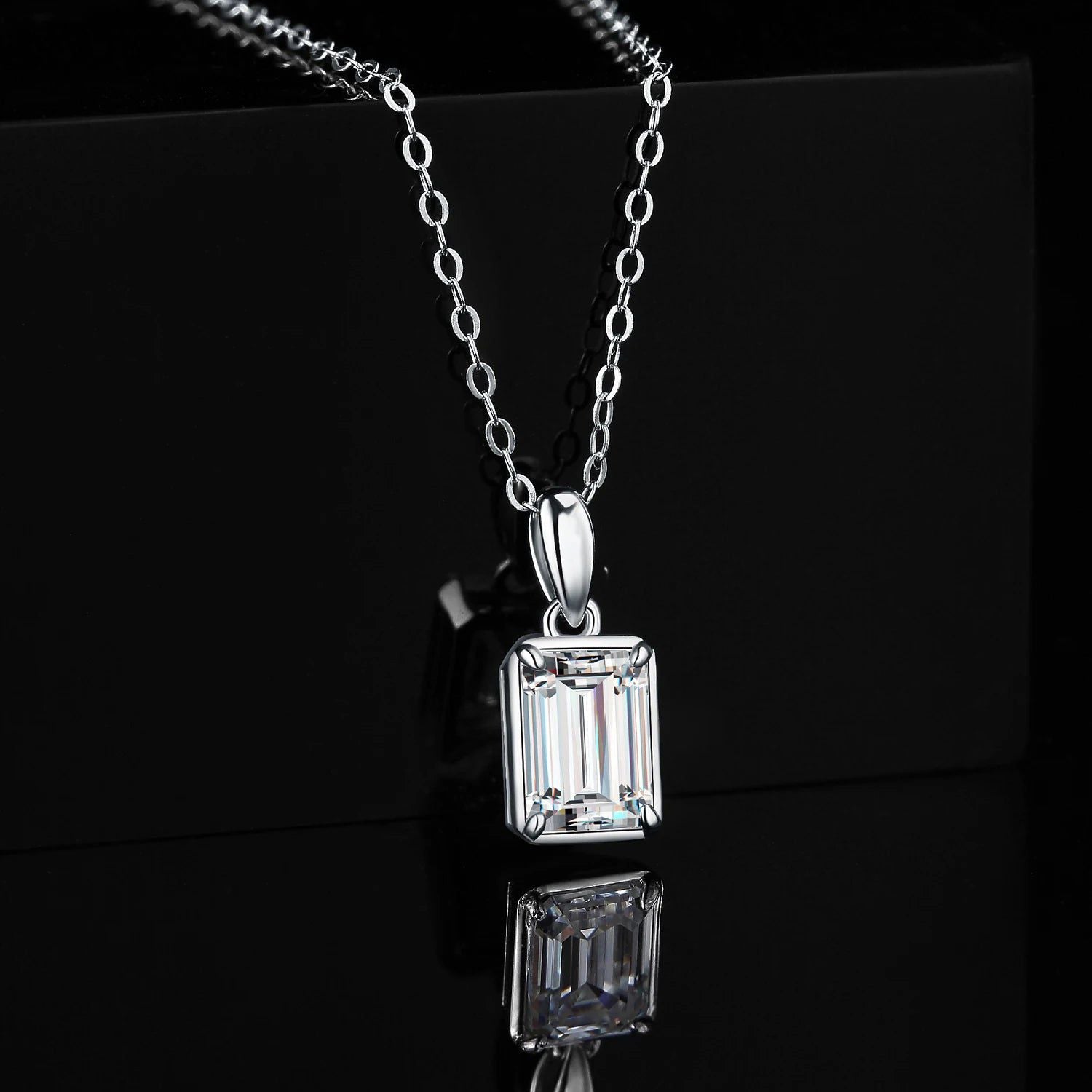 Emerald Cut 1ct Moissanite Pendant in 925 Sterling Silver - Pendant Only, No Chain