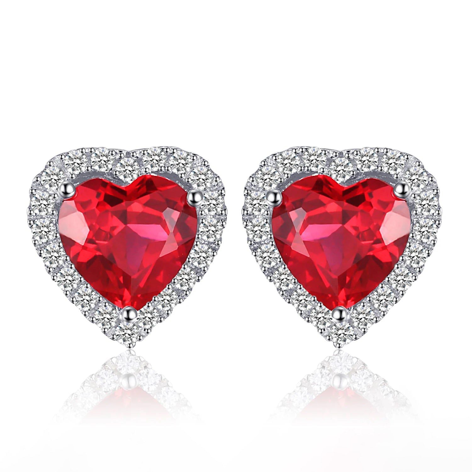 Heart-Shaped Created Ruby Stud Earrings in 925 Sterling Silver