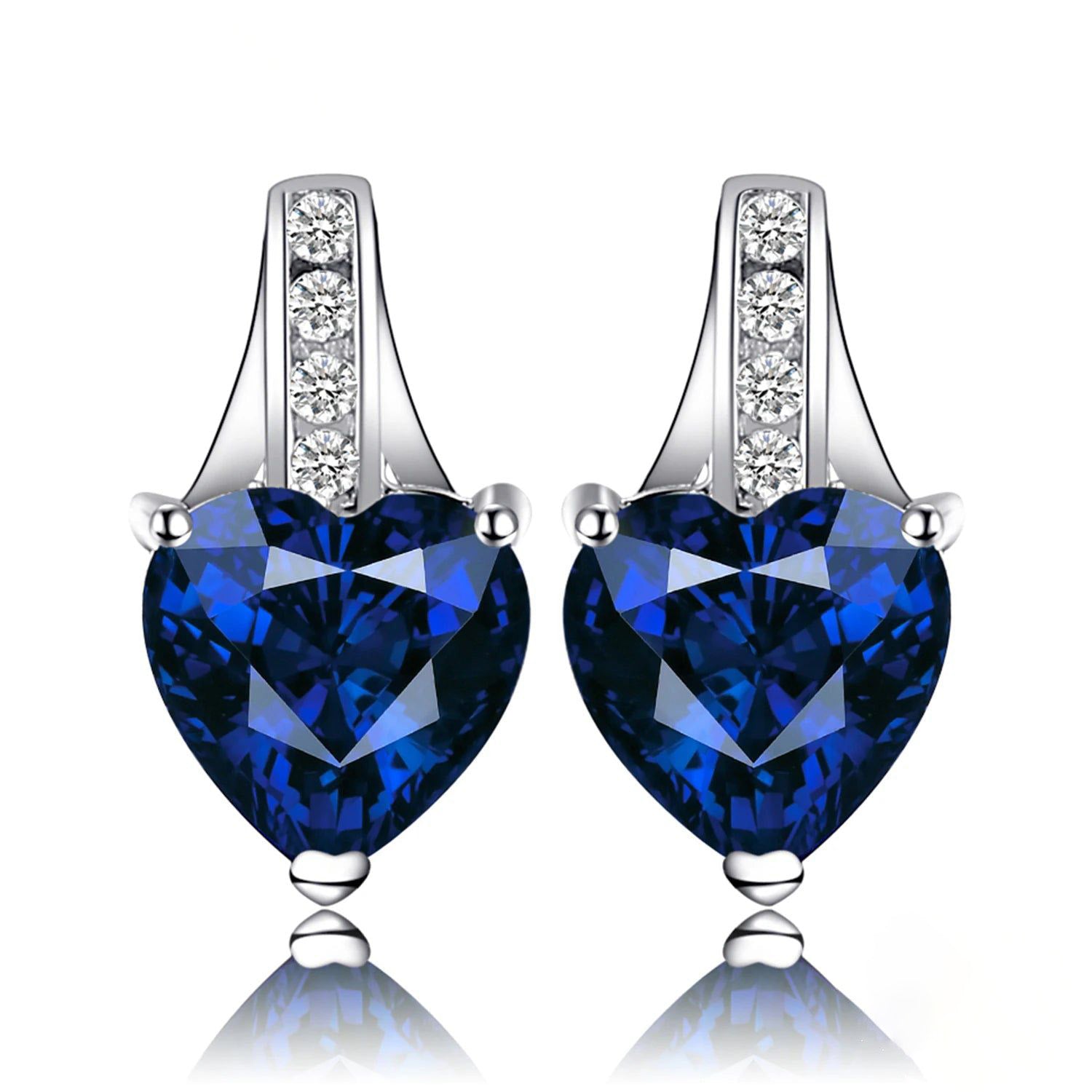 Heart-Shaped 2.1ct Created Blue Sapphire Stud Earrings in 925 Sterling Silver