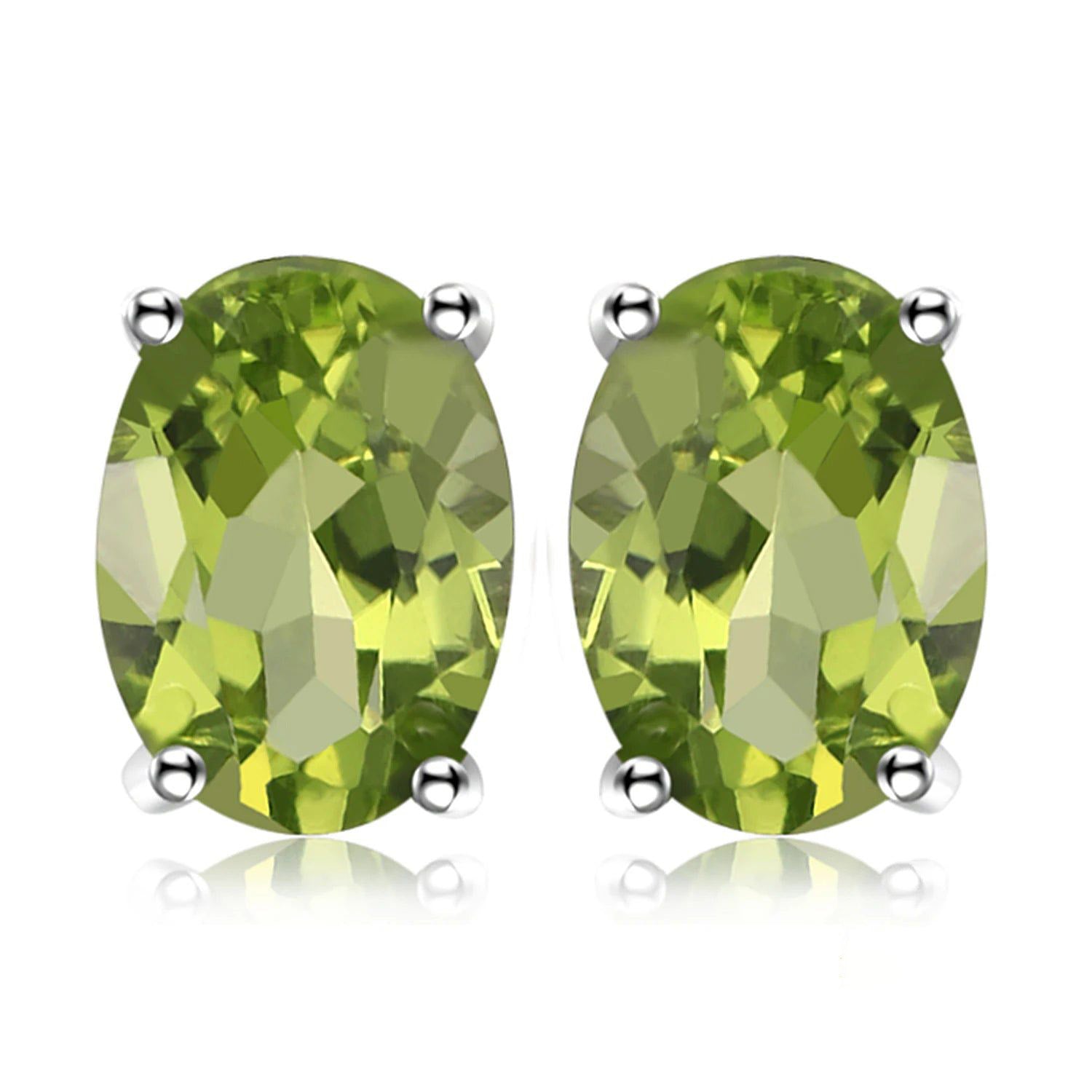 Fashionable Oval Green Peridot Stud Earrings in 925 Sterling Silver - Fashionable Gemstone Jewelry