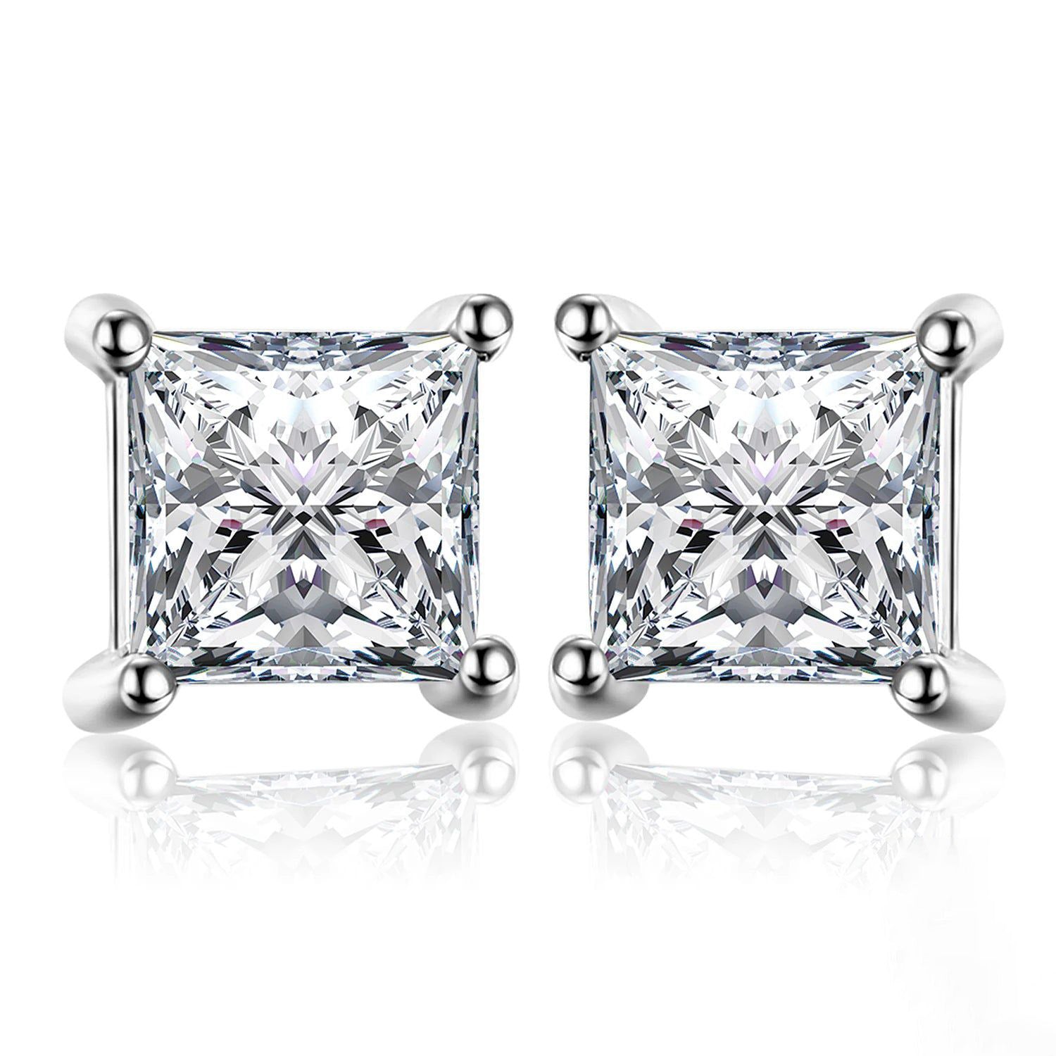 Elegant Princess Cut 5A CZ Stud Earrings in 925 Sterling Silver