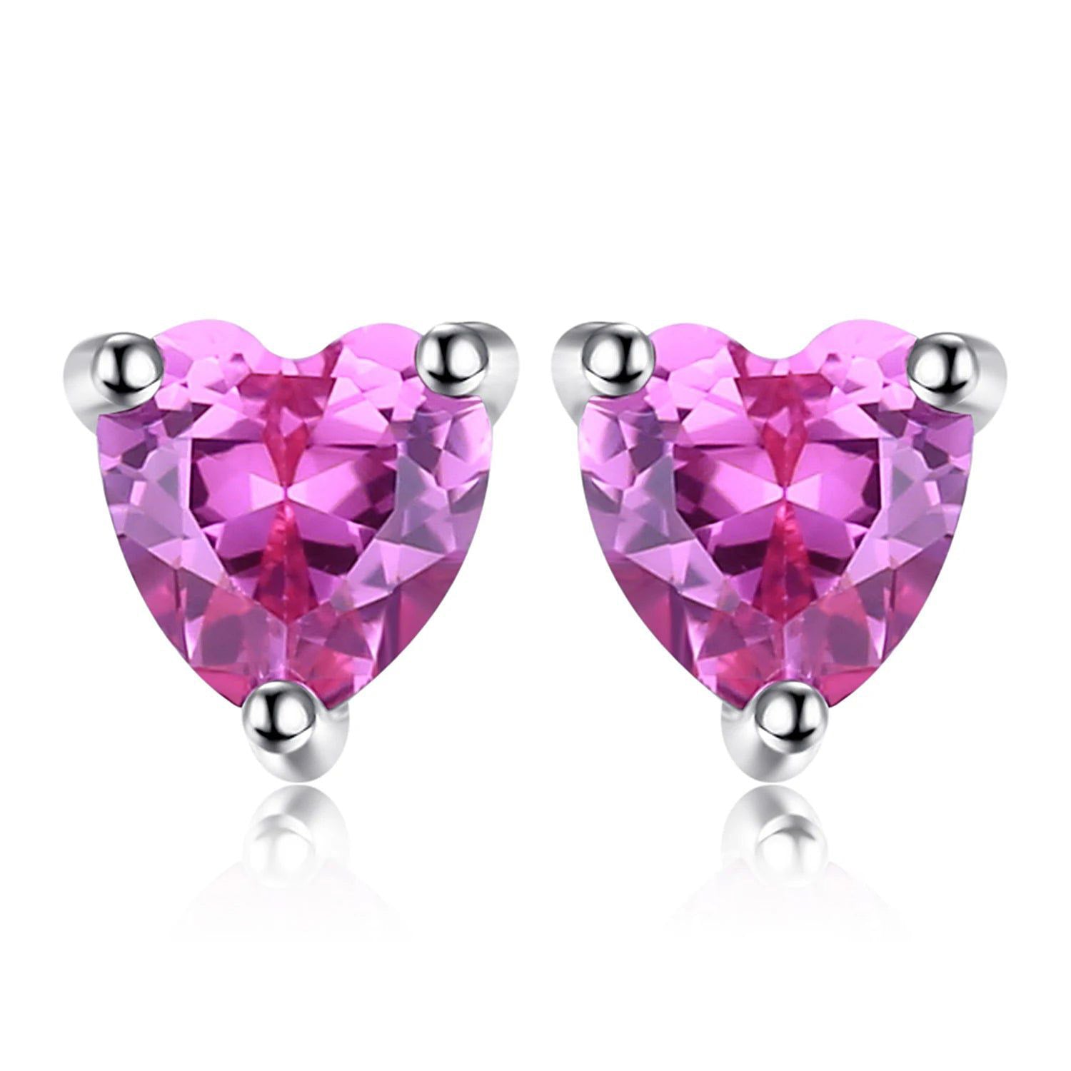 Heart-Shaped Pink Sapphire Stud Earrings in 925 Sterling Silver - Elegant Fine Jewelry