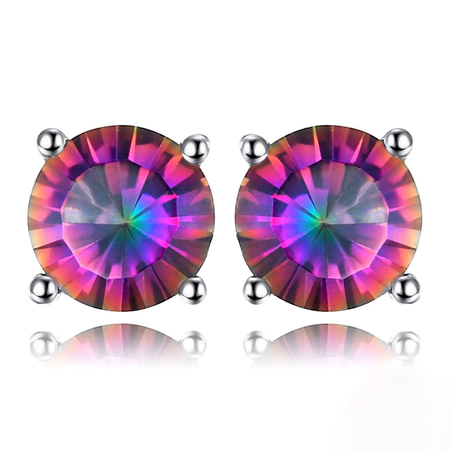 Fashionable 4.9ct Rainbow Mystic Quartz 925 Sterling Silver Stud Earrings - New Collection