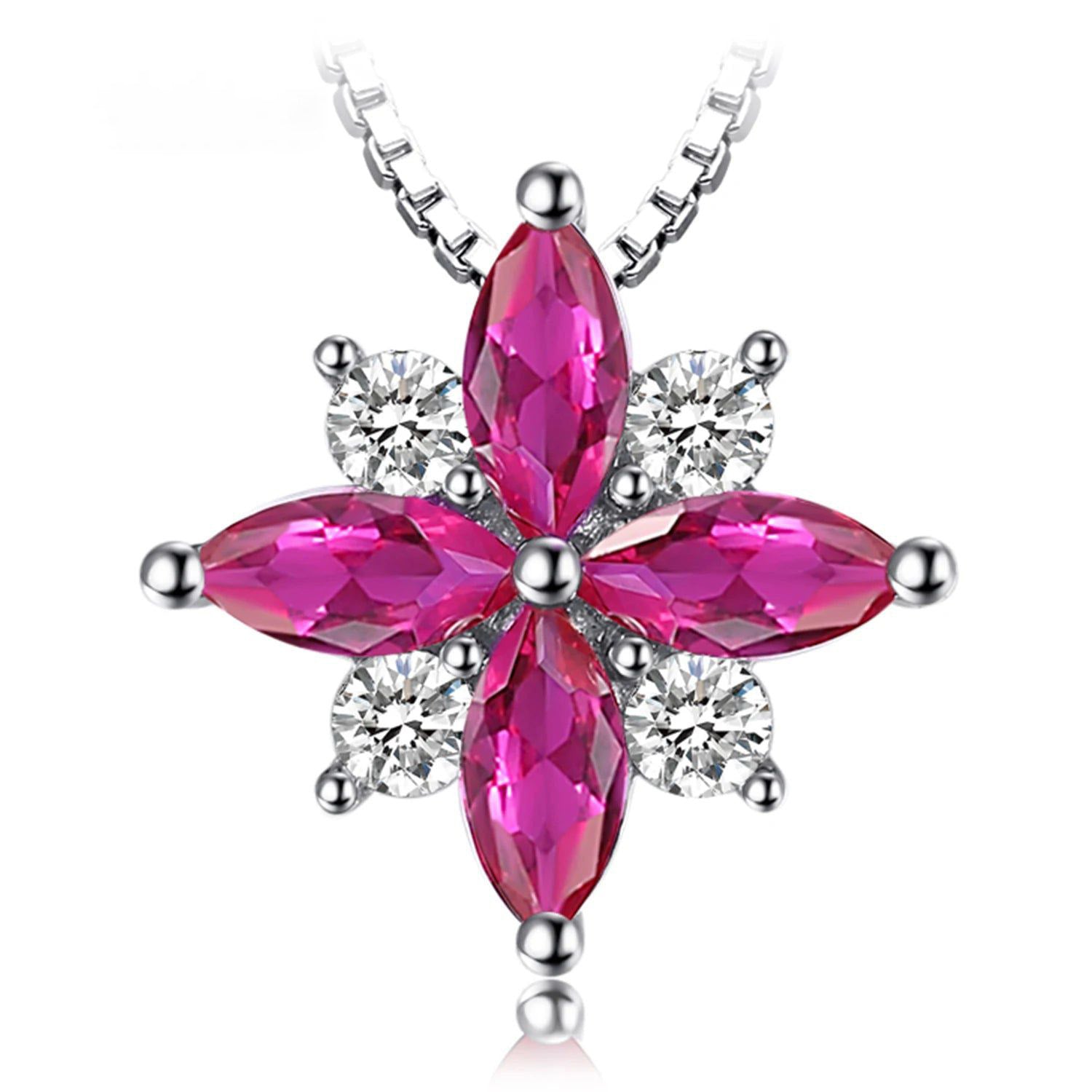 Floral Designed Created Ruby Pendant in 925 Sterling Silver - Choker Style, No Chain Included