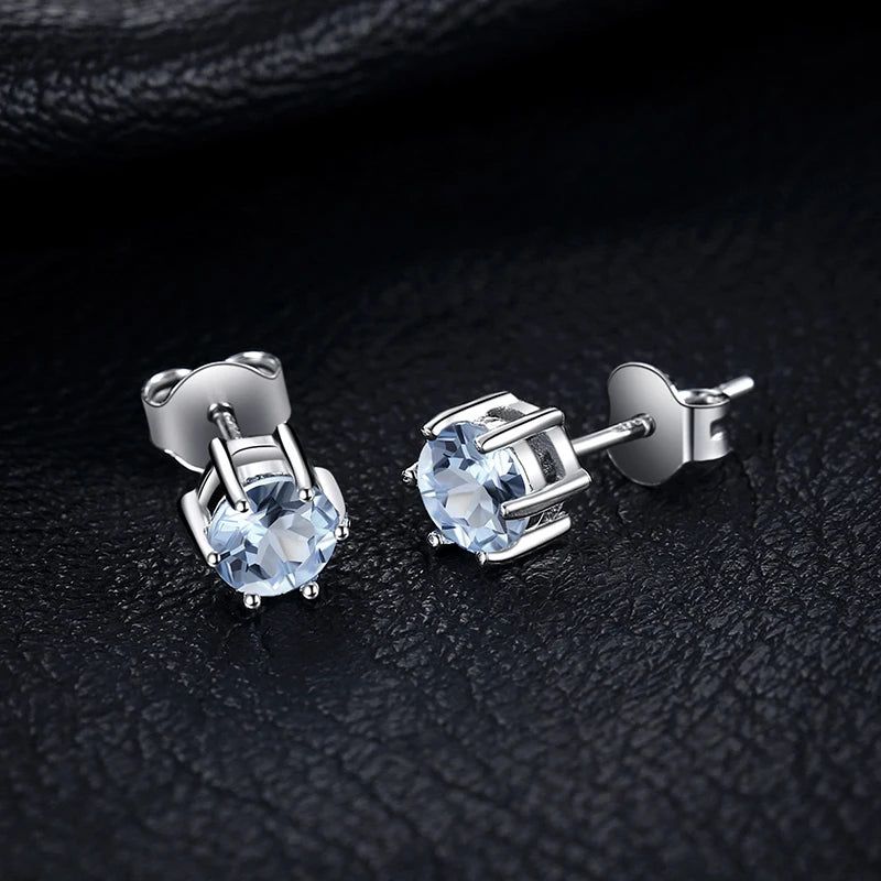 Exquisite 1.2ct Blue Topaz and 925 Sterling Silver Stud Earrings