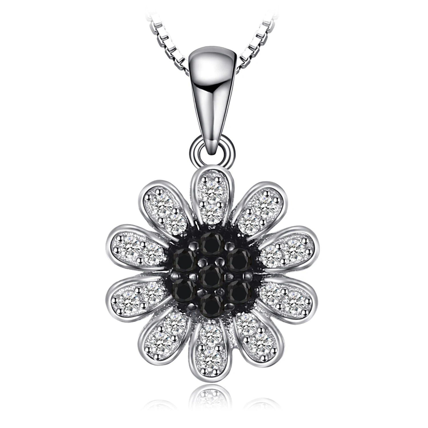 Elegant Flower Black Spinel 925 Sterling Silver Pendant - Fine Jewelry Choker (Pendant Only)