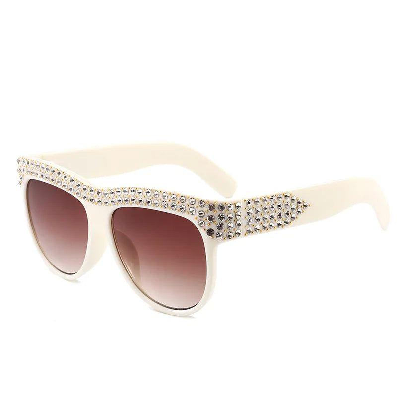 Chic Oversized Rhinestone Sunglasses with Glitter Crystal Frame - Fashionable Bling Shades for Women