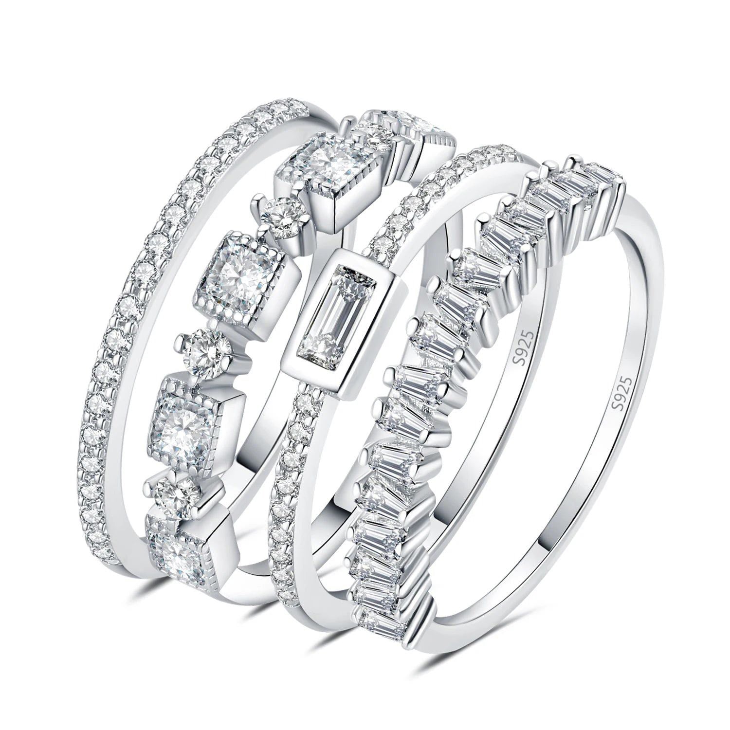 Set of 4 Elegant 925 Sterling Silver Solitaire Eternity Stacking Rings with 1ct AAAAA CZ