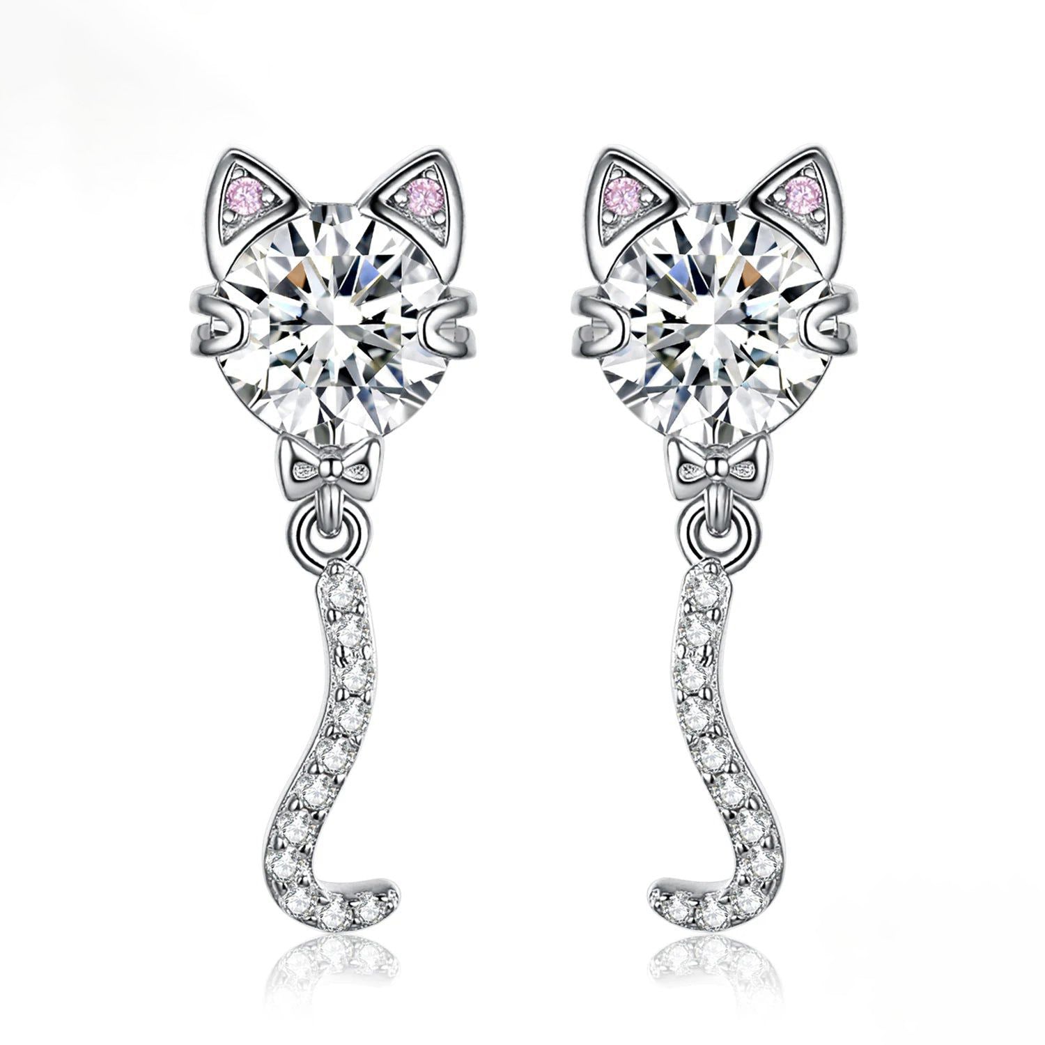 Charming Love Cat Gemstone Dangle Earrings in 925 Sterling Silver - 4ct