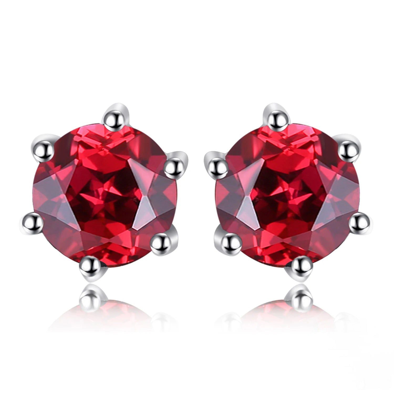 1.3ct Round Red Garnet 925 Sterling Silver Stud Earrings - Elegant Birthstone Jewelry