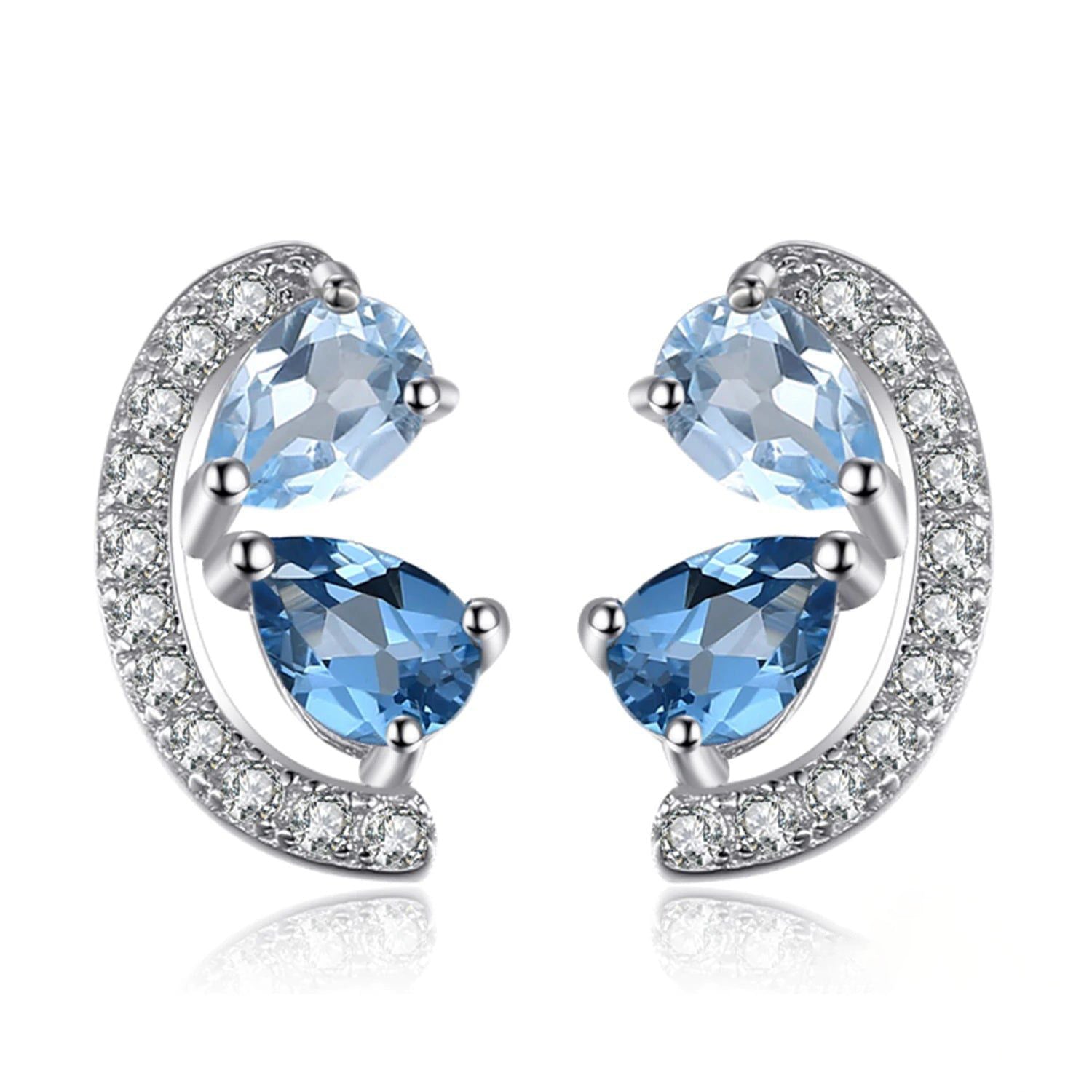 Elegant Pear-Shaped London Blue Topaz 925 Sterling Silver Stud Earrings - Statement Gemstone Jewelry