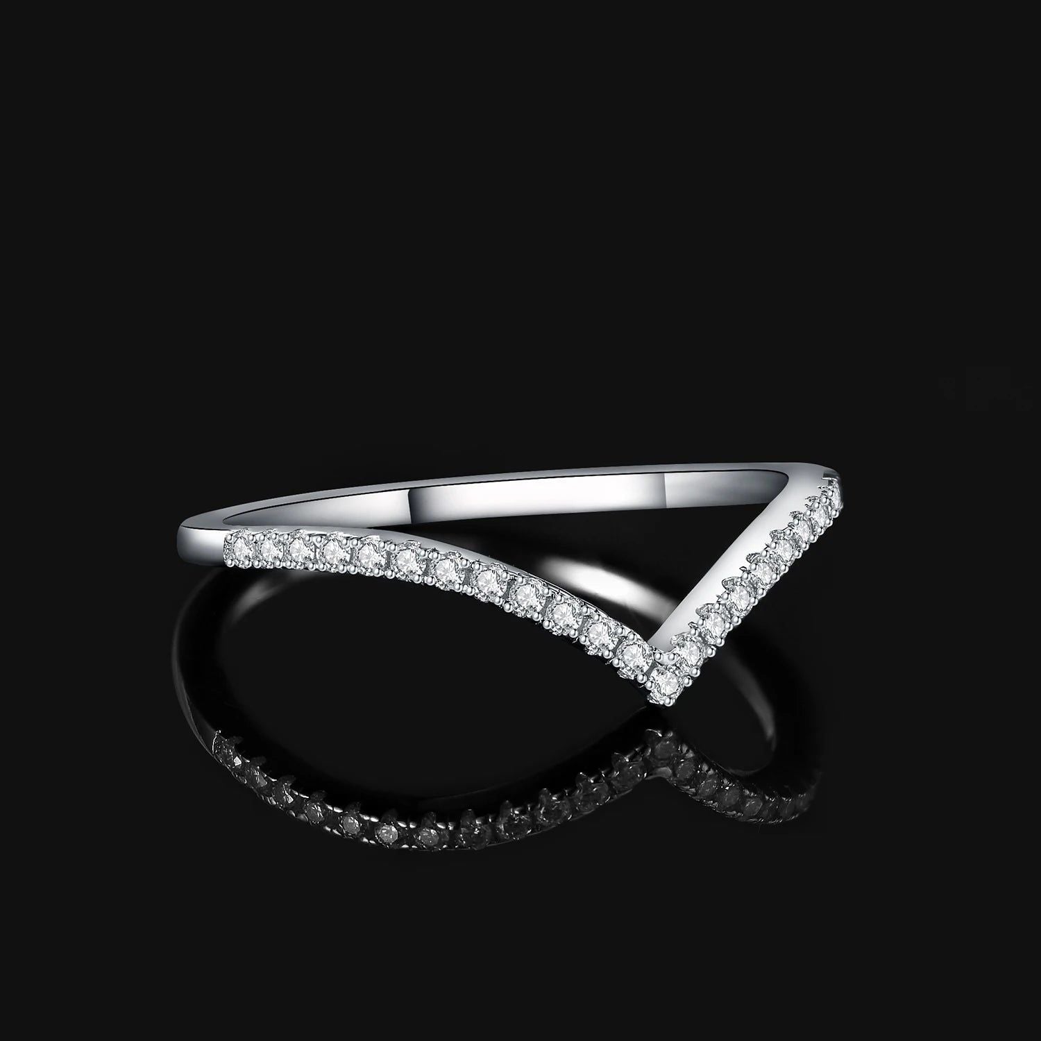 Sophisticated 5A CZ V Half Eternity Stackable 925 Sterling Silver Band Ring