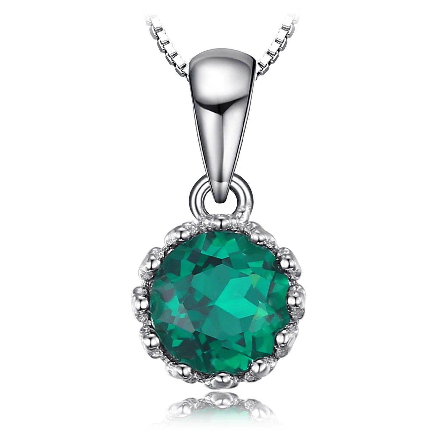 Round Simulated Nano Emerald Pendant in 925 Sterling Silver - Pendant Only, No Chain Included