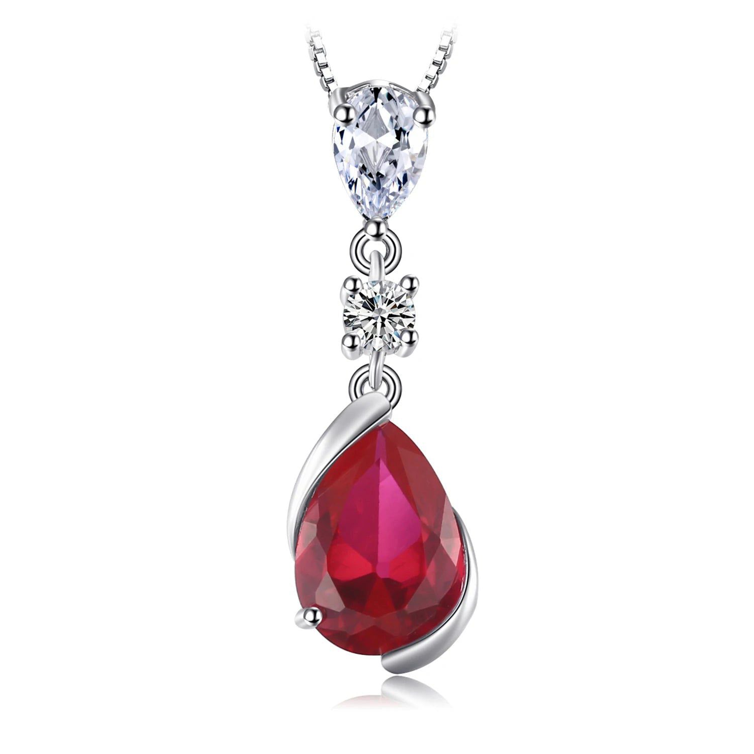 Elegant 2.6ct Pear-Shaped Created Red Ruby Pendant in 925 Sterling Silver