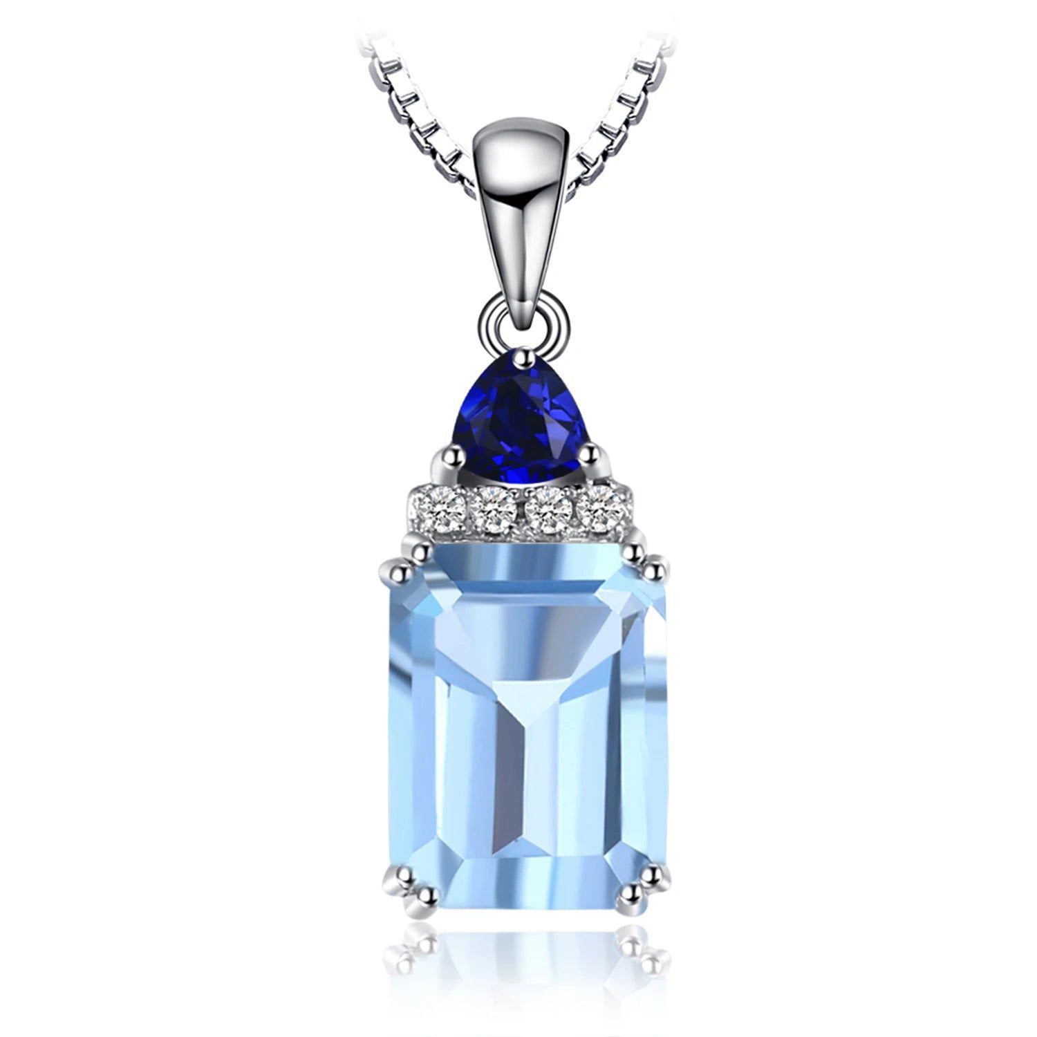 Emerald Cut Sky Blue Topaz Pendant in 925 Sterling Silver – 1.7ct Created Sapphire Charm