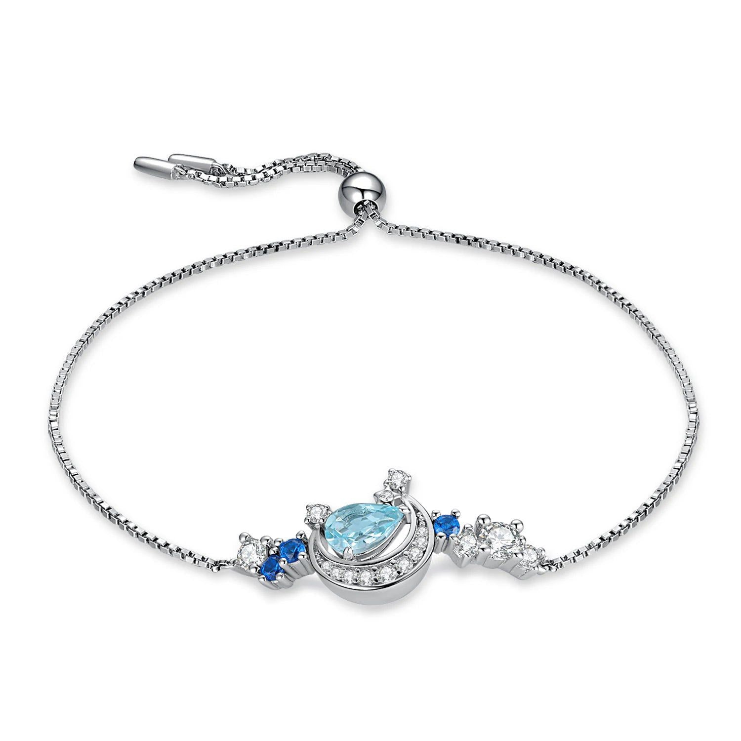 Celestial Elegance Sky Blue Topaz & Created Sapphire 925 Sterling Silver Adjustable Bracelet