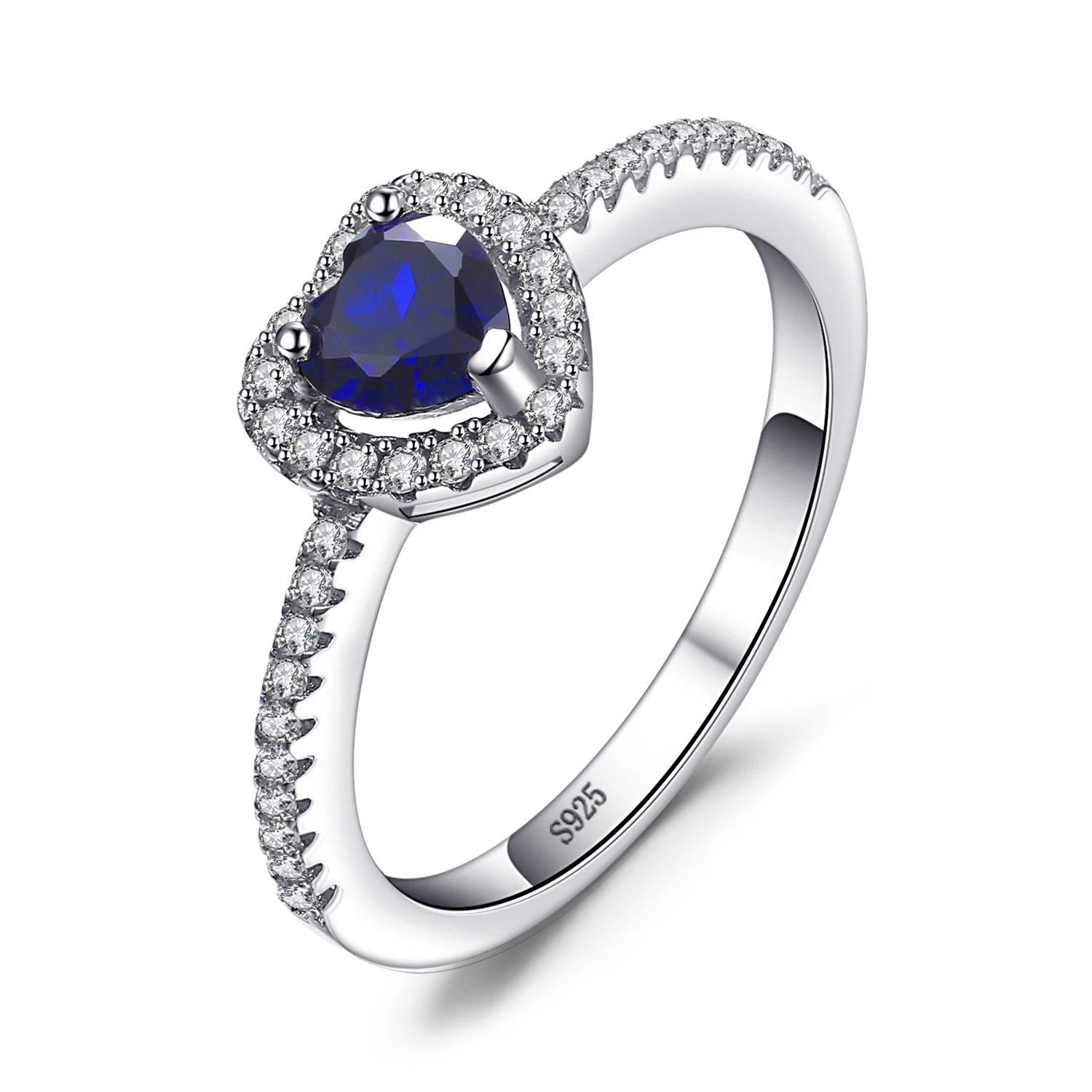 Sophisticated Heart-Shaped Blue Sapphire Halo Ring in 925 Sterling Silver