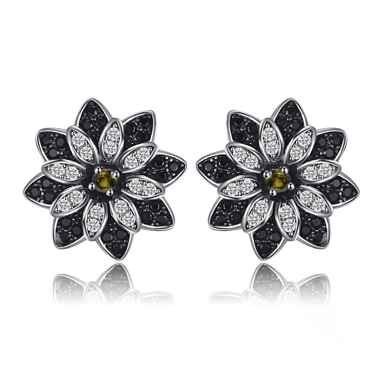 Flower-Inspired Smoky Quartz and Black Spinel 925 Sterling Silver Stud Earrings