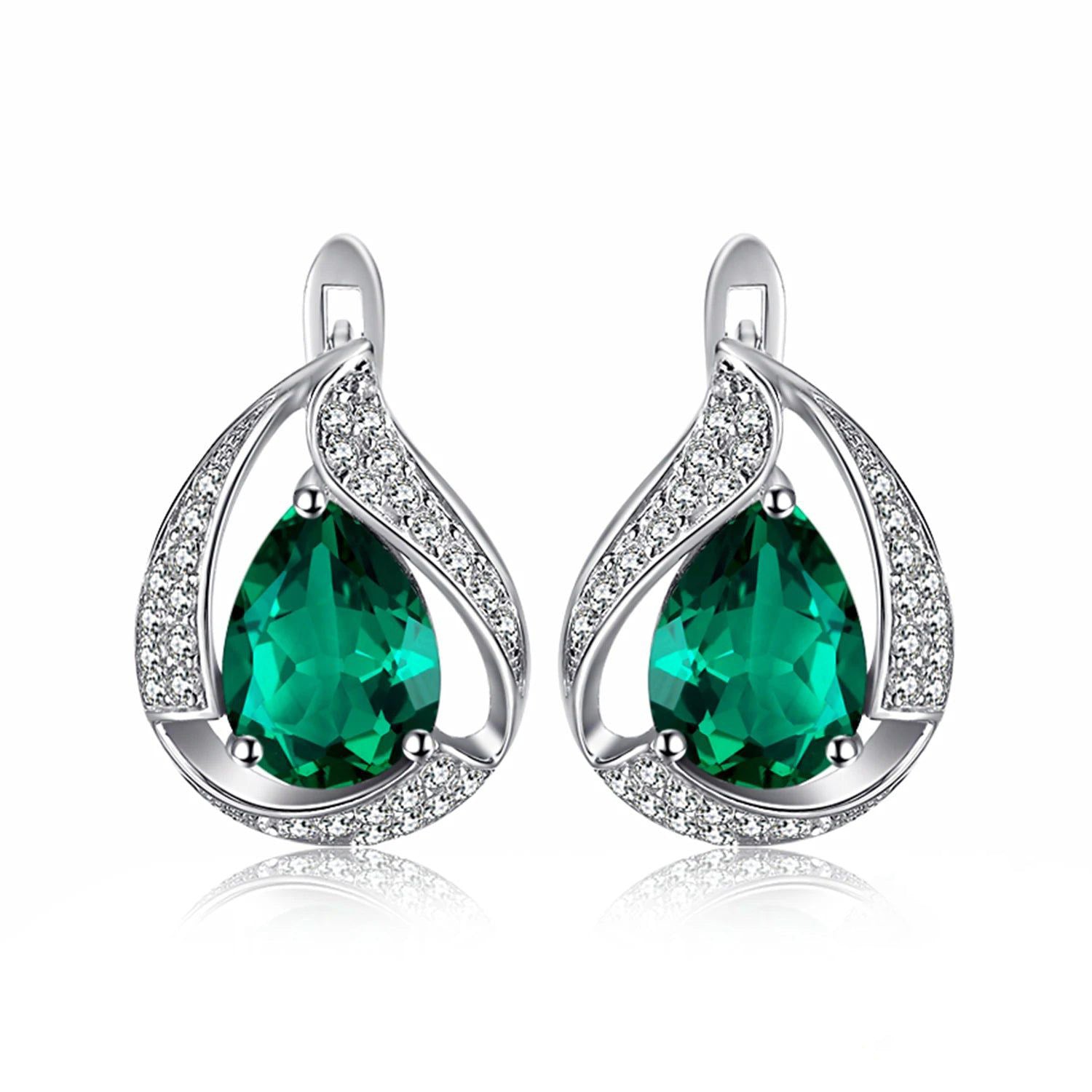 Emerald Elegance: 925 Sterling Silver Green Nano Emerald Hoop Clip Earrings