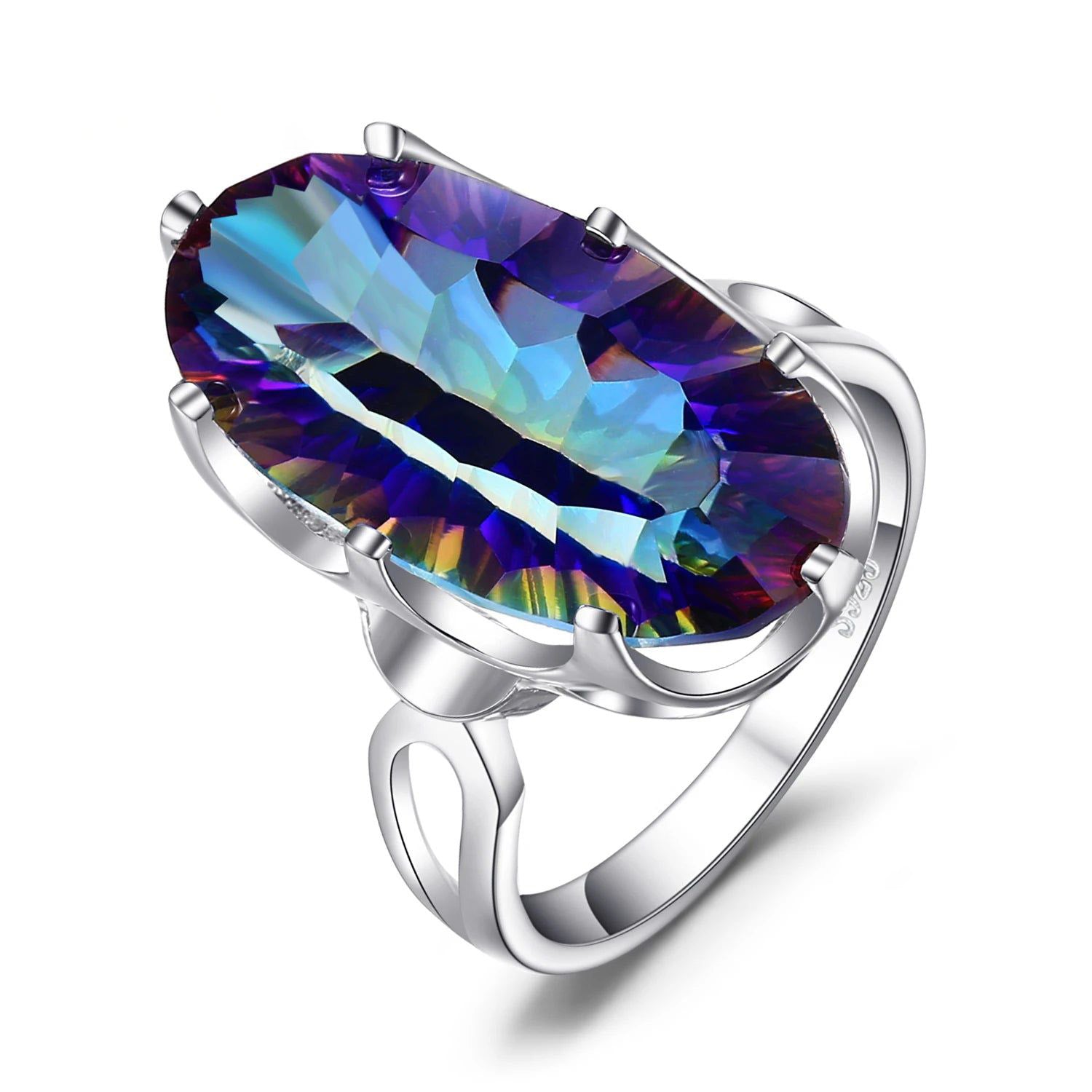 Vibrant Rainbow Fire Mystic Quartz 925 Sterling Silver Statement Cocktail Ring