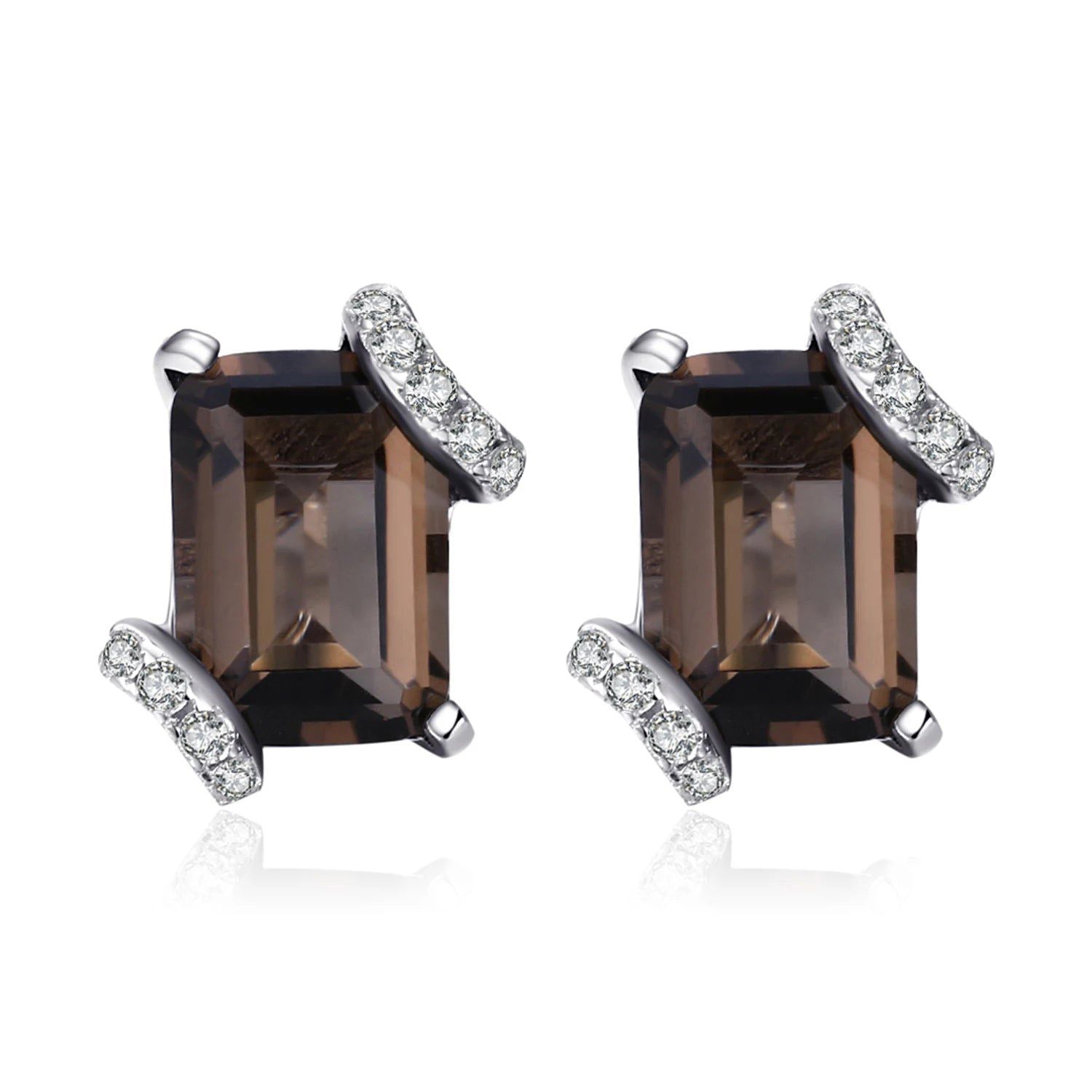 Emerald Cut 1.6ct Genuine Smoky Quartz 925 Sterling Silver Statement Earrings by Jewelrypalace