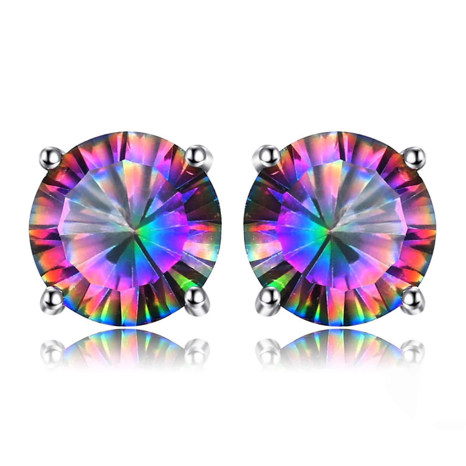 Vibrant Rainbow Mystic Quartz Stud Earrings in 925 Sterling Silver – Elegant Gemstone Jewelry