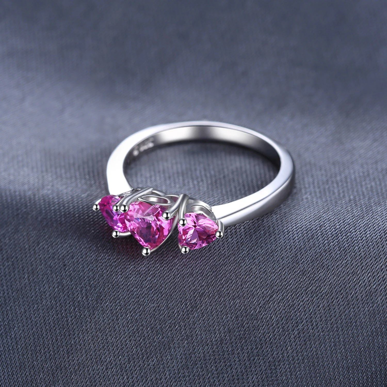 Heart-Shaped 1.2ct Pink Sapphire Three-Stone Ring in 925 Sterling Silver