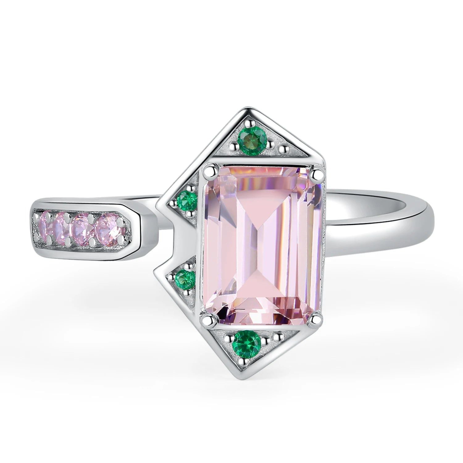 Stunning Geometric 2.8ct Pink Gemstone Adjustable Cocktail Ring in 925 Sterling Silver