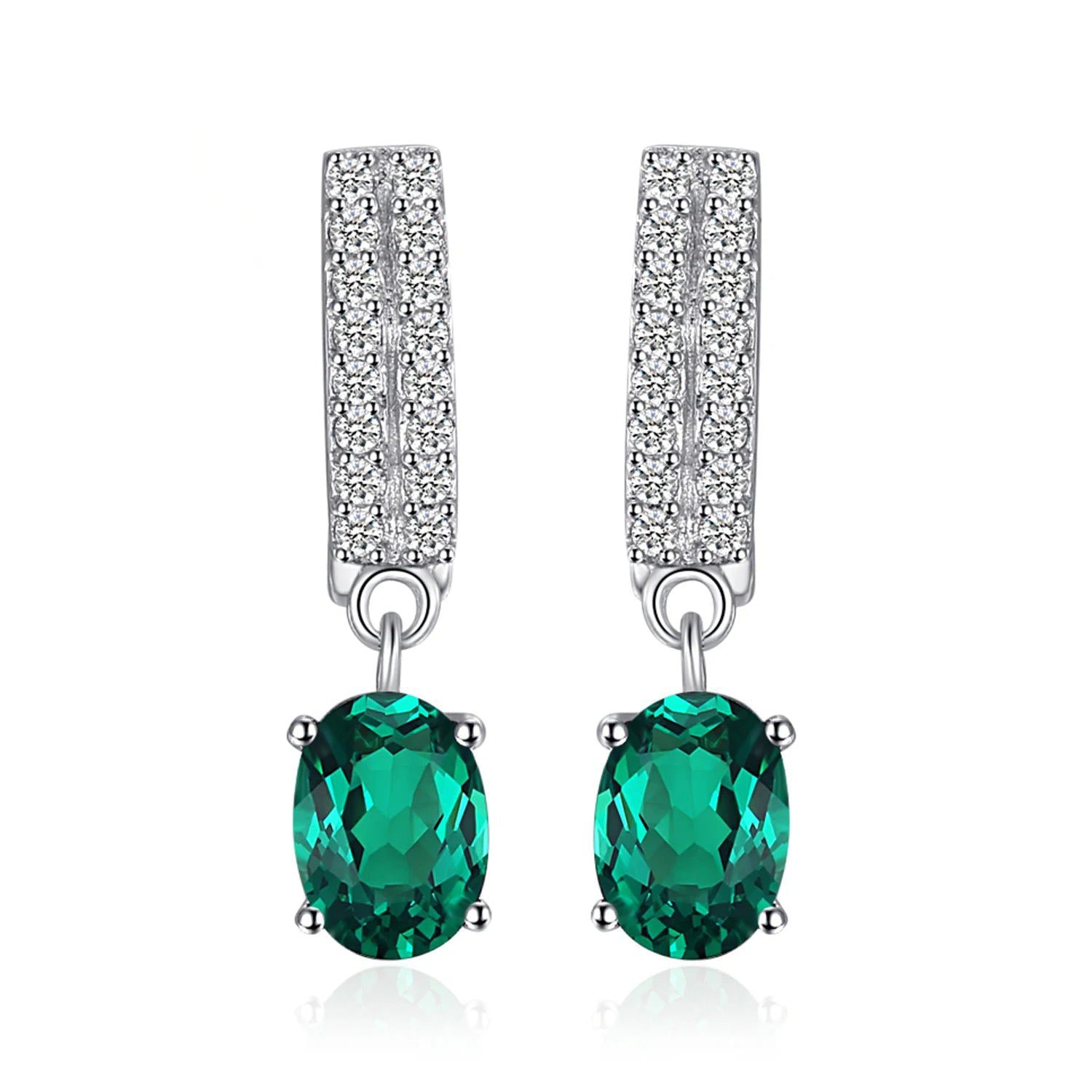 1.4ct Oval Nano Emerald Hoop Earrings in 925 Sterling Silver - Elegant Fine Jewelry