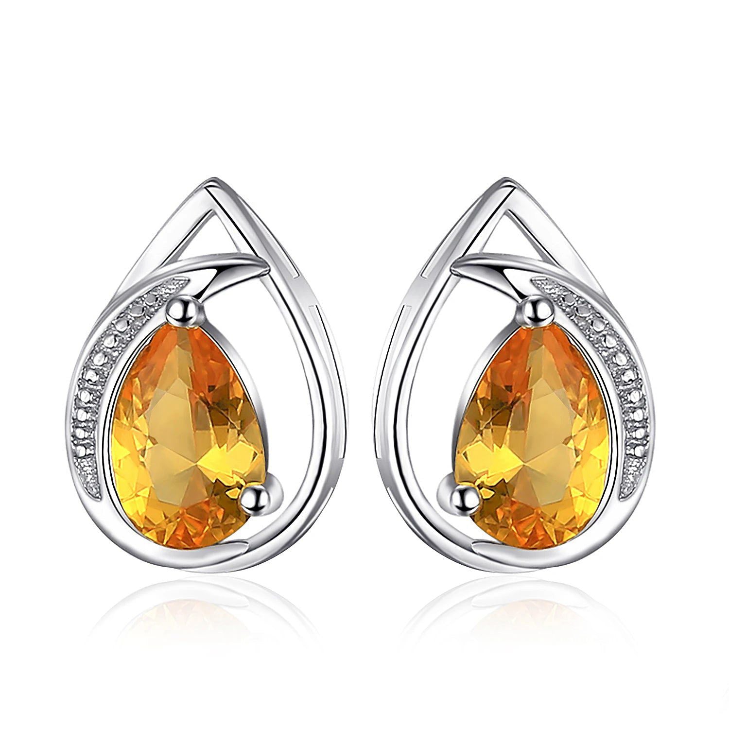 Fashionable 1ct Pear-Shaped Created Orange Sapphire Sterling Silver Stud Earrings