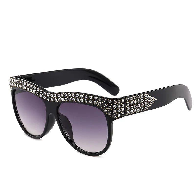 Chic Oversized Rhinestone Sunglasses with Glitter Crystal Frame - Fashionable Bling Shades for Women