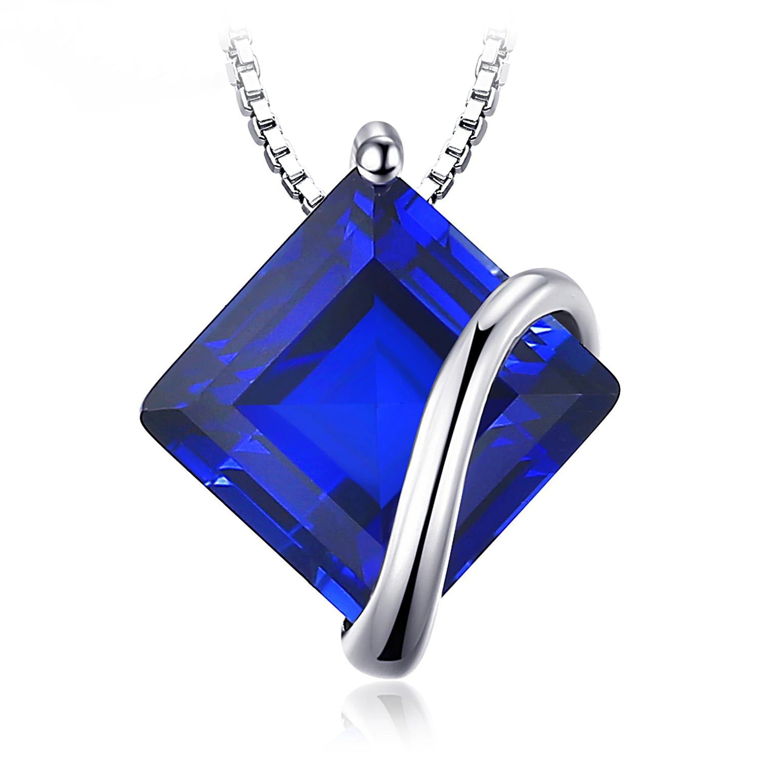 Square Blue Sapphire Pendant in 925 Sterling Silver - 3.3ct Gemstone Jewelry (No Chain Included)