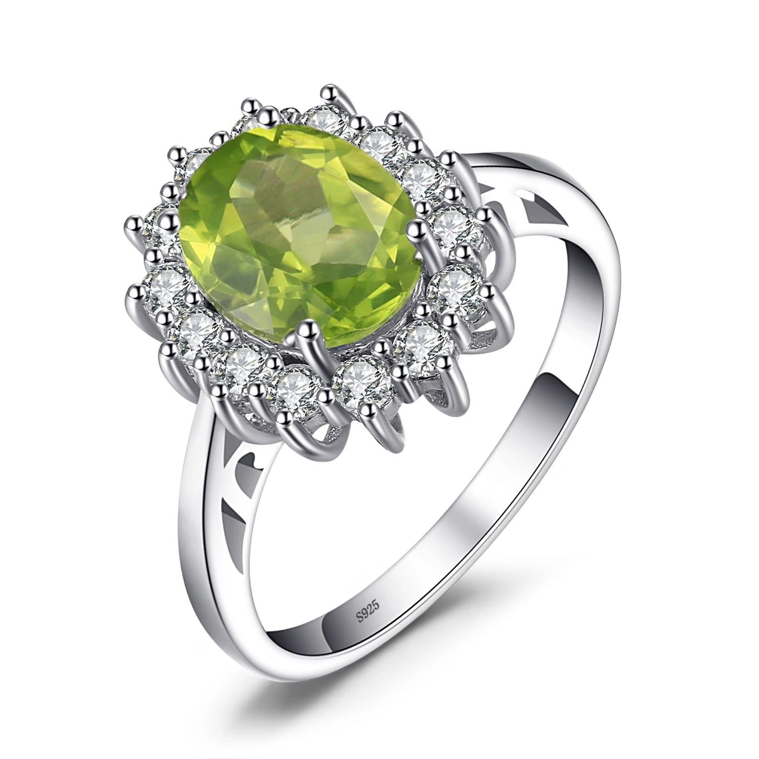 Diana 2.2ct Natural Green Peridot Halo Ring in 925 Sterling Silver - Sophisticated Fine Jewelry