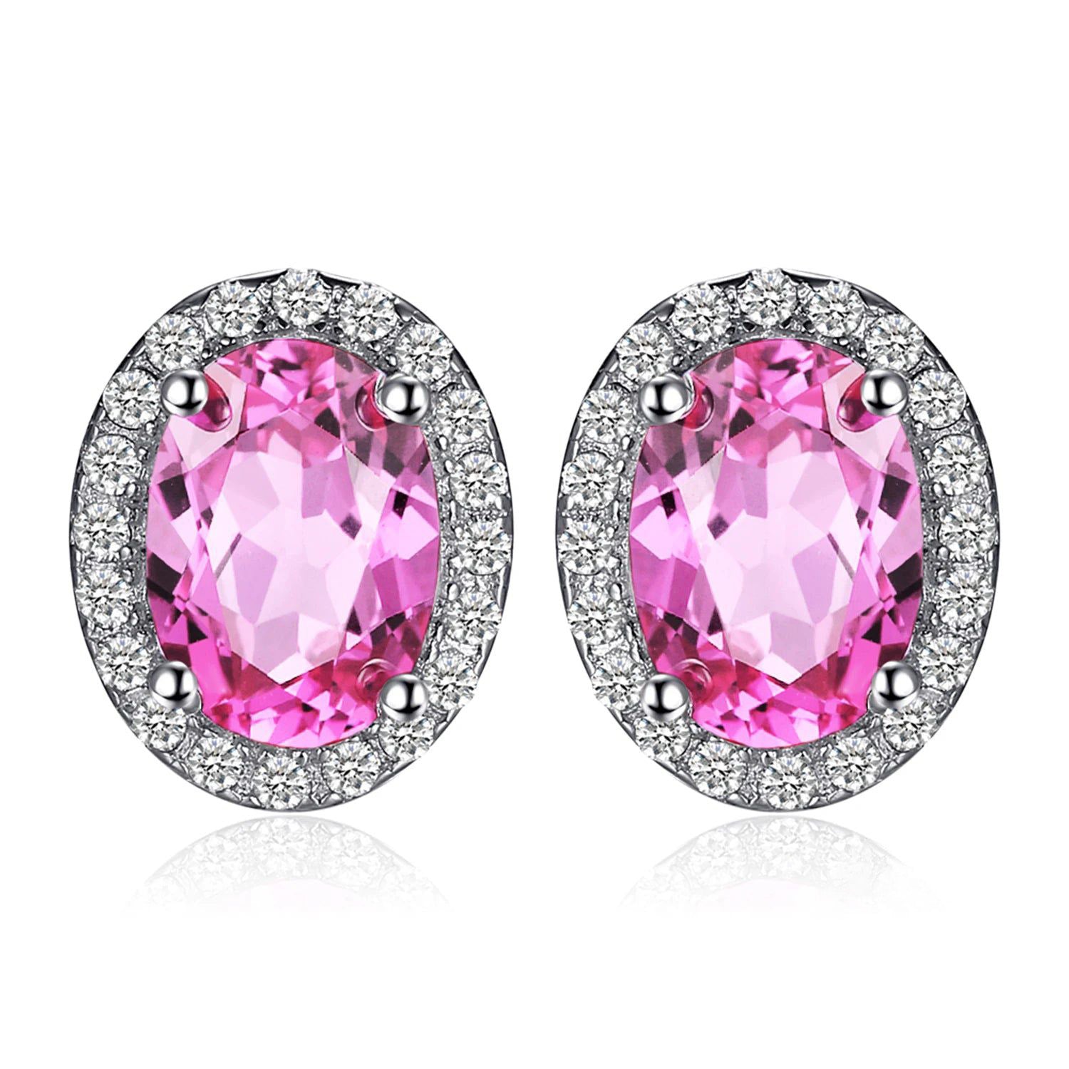 2.1ct Oval Pink Sapphire Earrings in 925 Sterling Silver - Fashionable Gemstone Jewelry