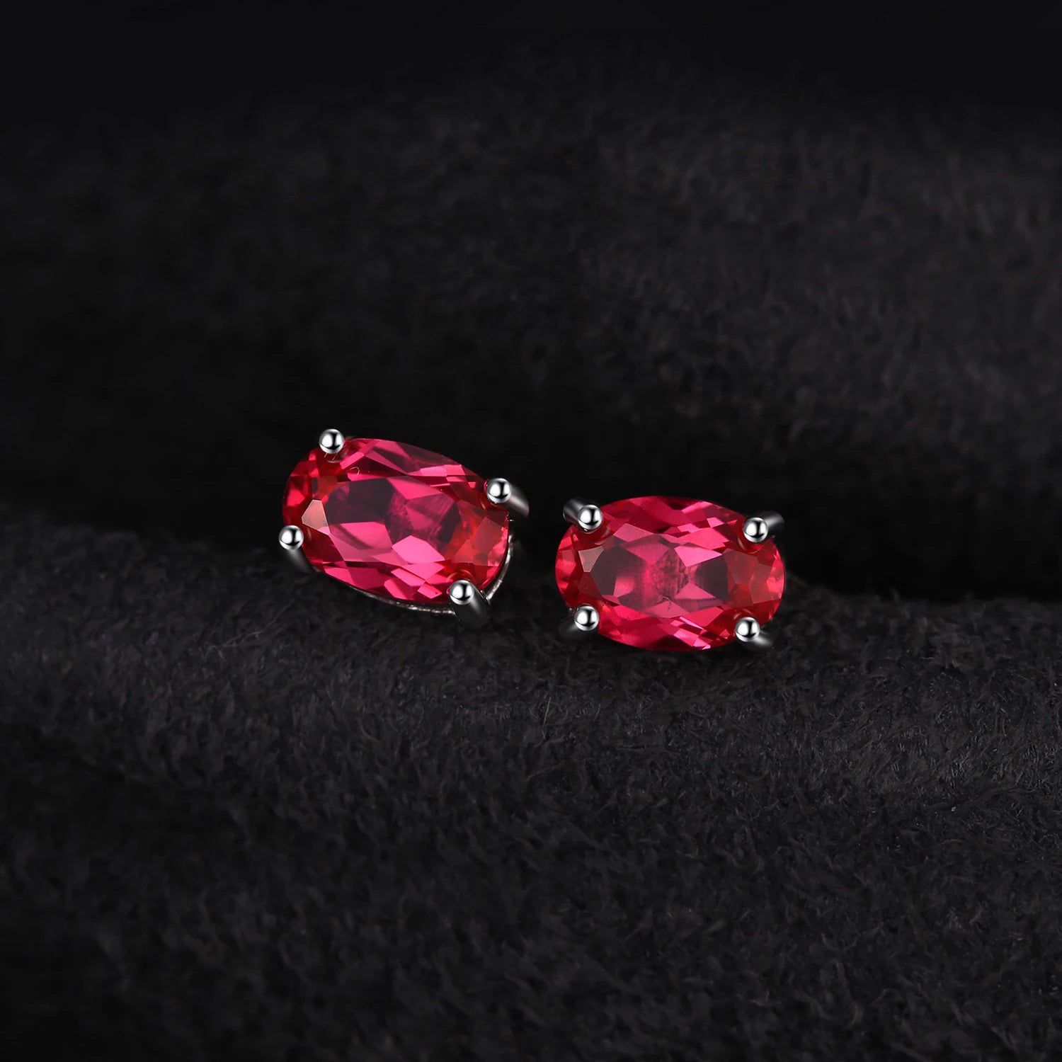 Stunning Oval Cut Created Ruby Stud Earrings in 925 Sterling Silver for Elegant Statement Jewelry