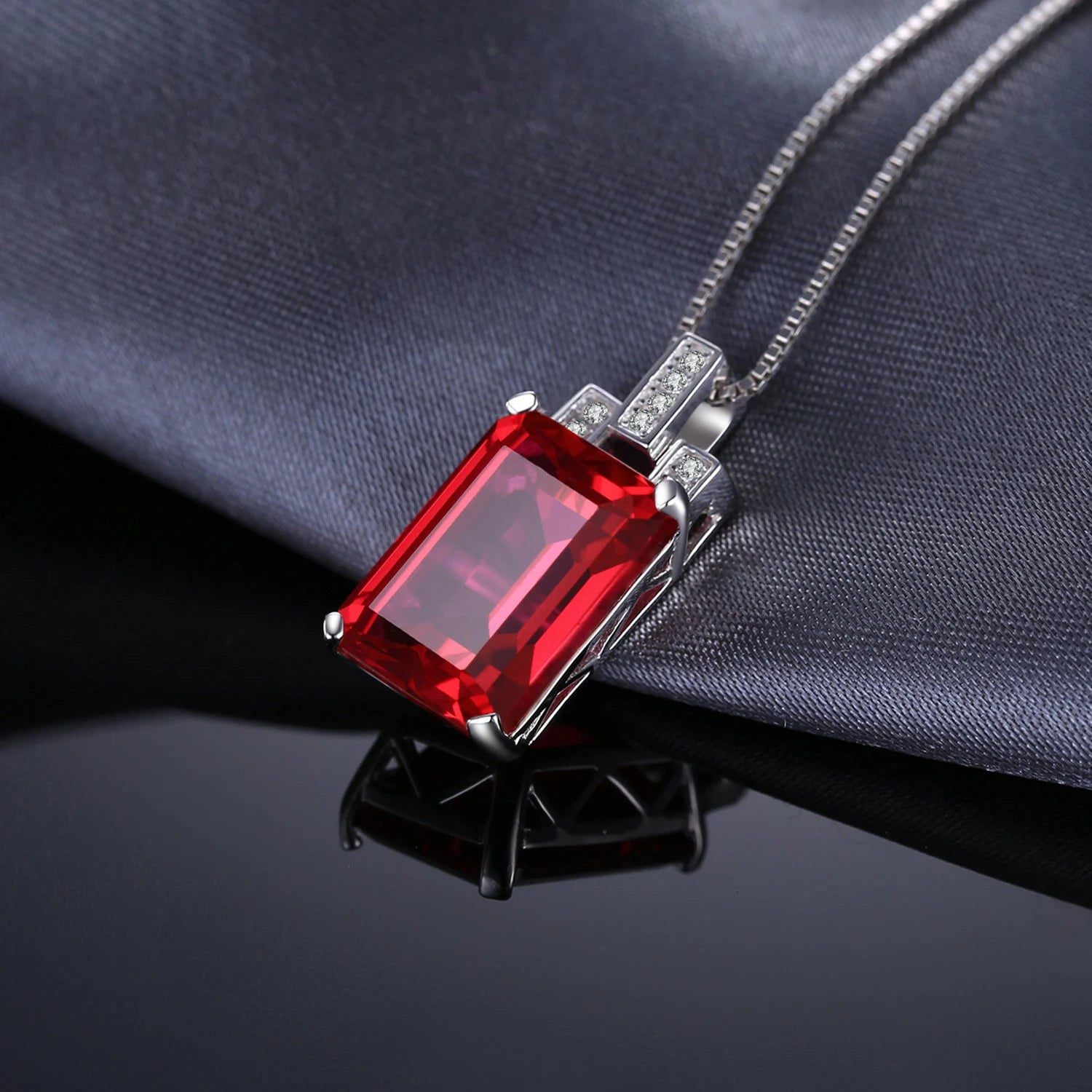 Elegant 9ct Created Red Ruby Pendant in 925 Sterling Silver – Pendant Only, No Chain Included