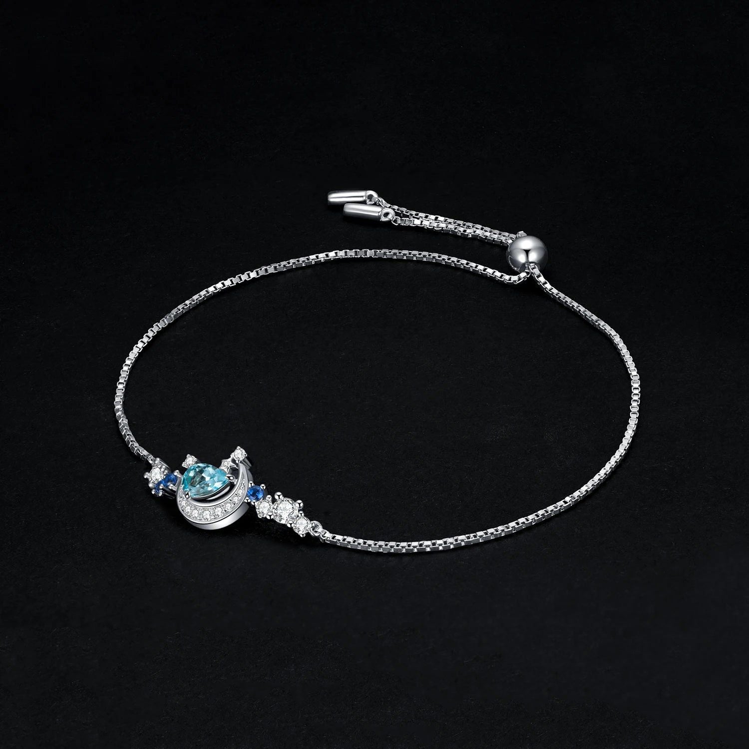 Celestial Elegance Sky Blue Topaz & Created Sapphire 925 Sterling Silver Adjustable Bracelet