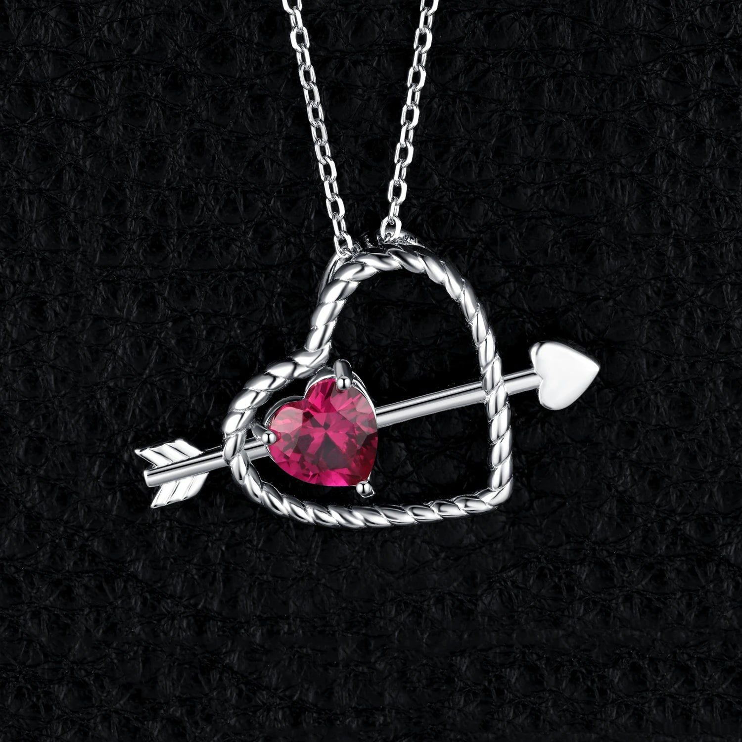 Cupid's Arrow Love Heart Pendant with 1.2ct Red Gemstone in 925 Sterling Silver - Pendant Only