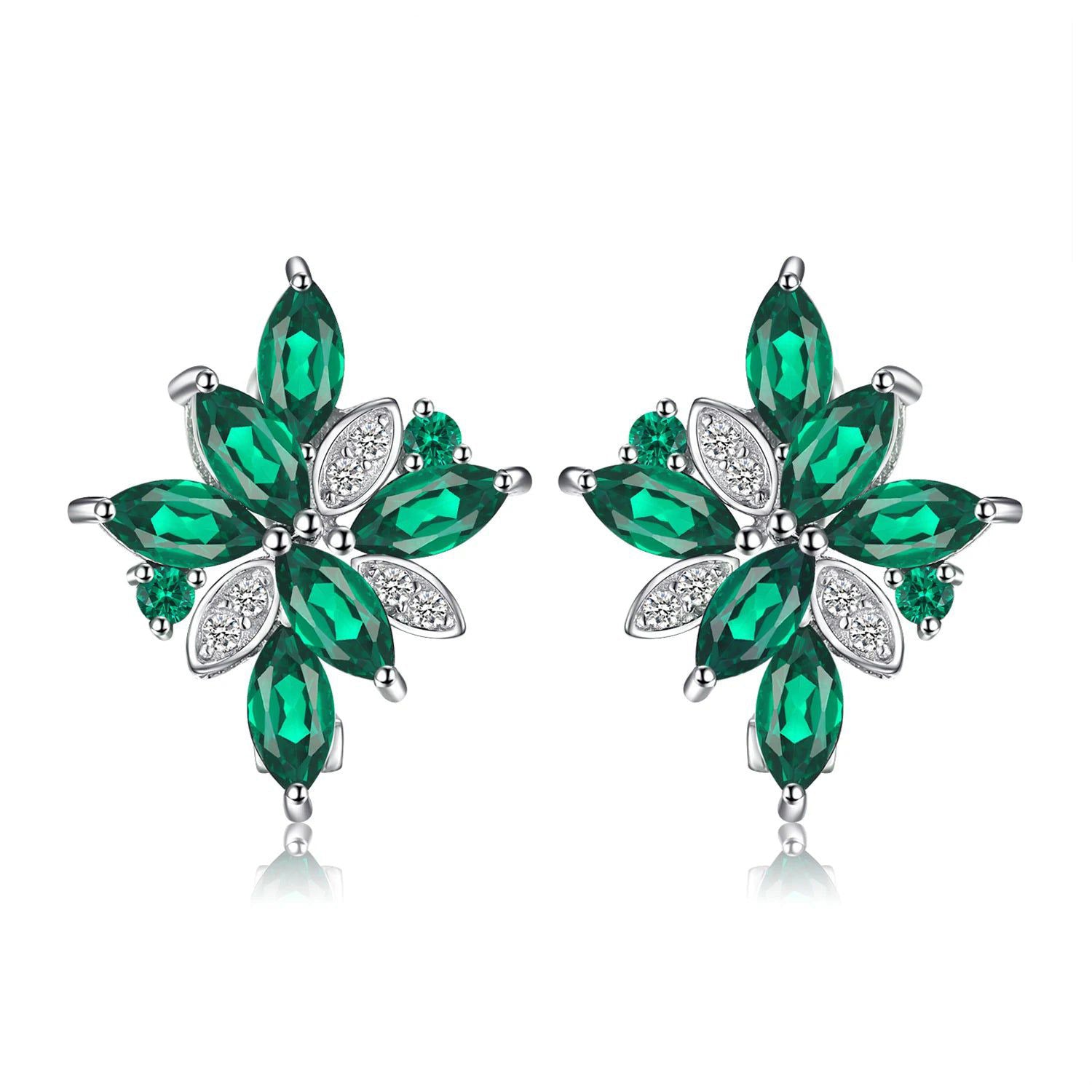 Elegant 2.4ct Green Simulated Nano Emerald Sterling Silver Dangle Clip Earrings