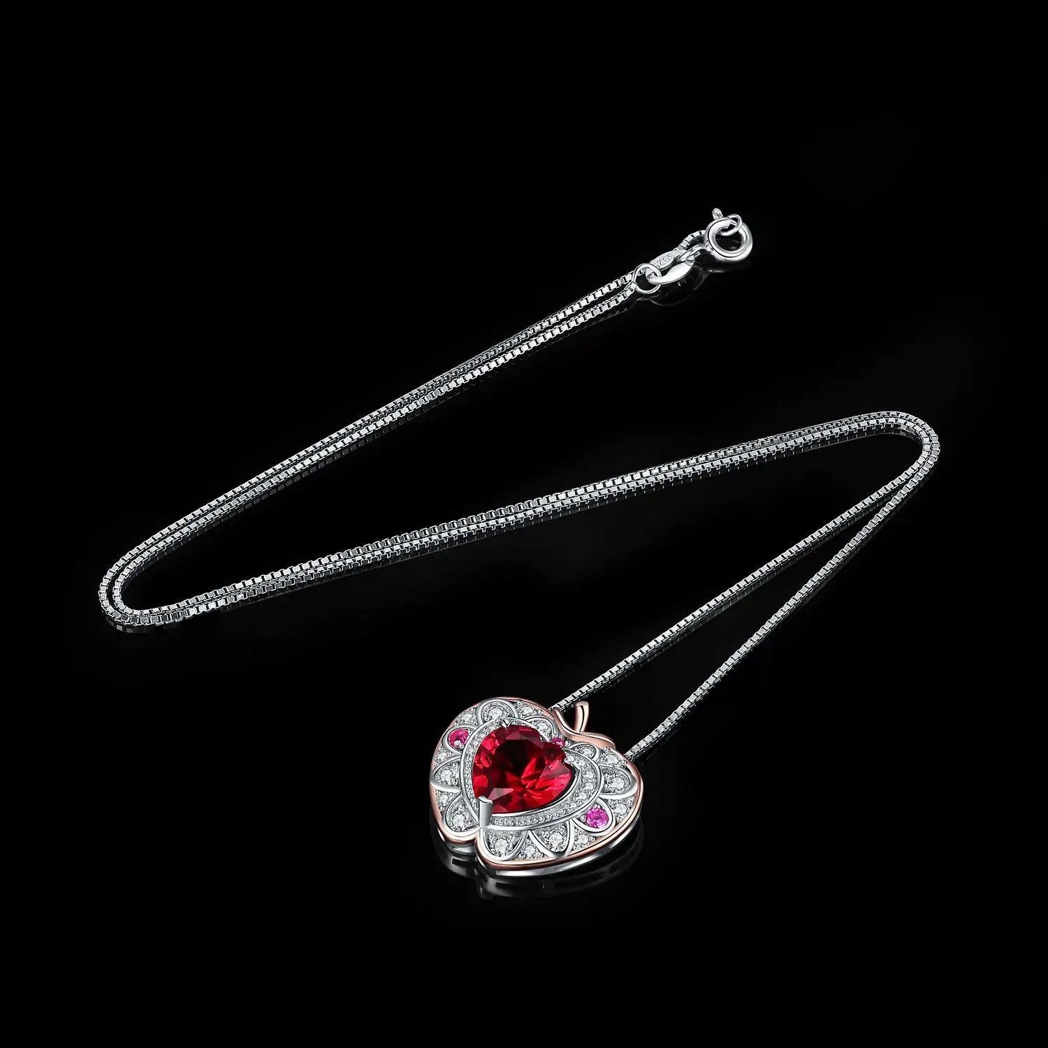 Stunning Apple Heart 3.7ct Created Ruby Pendant in 925 Sterling Silver - No Chain Included