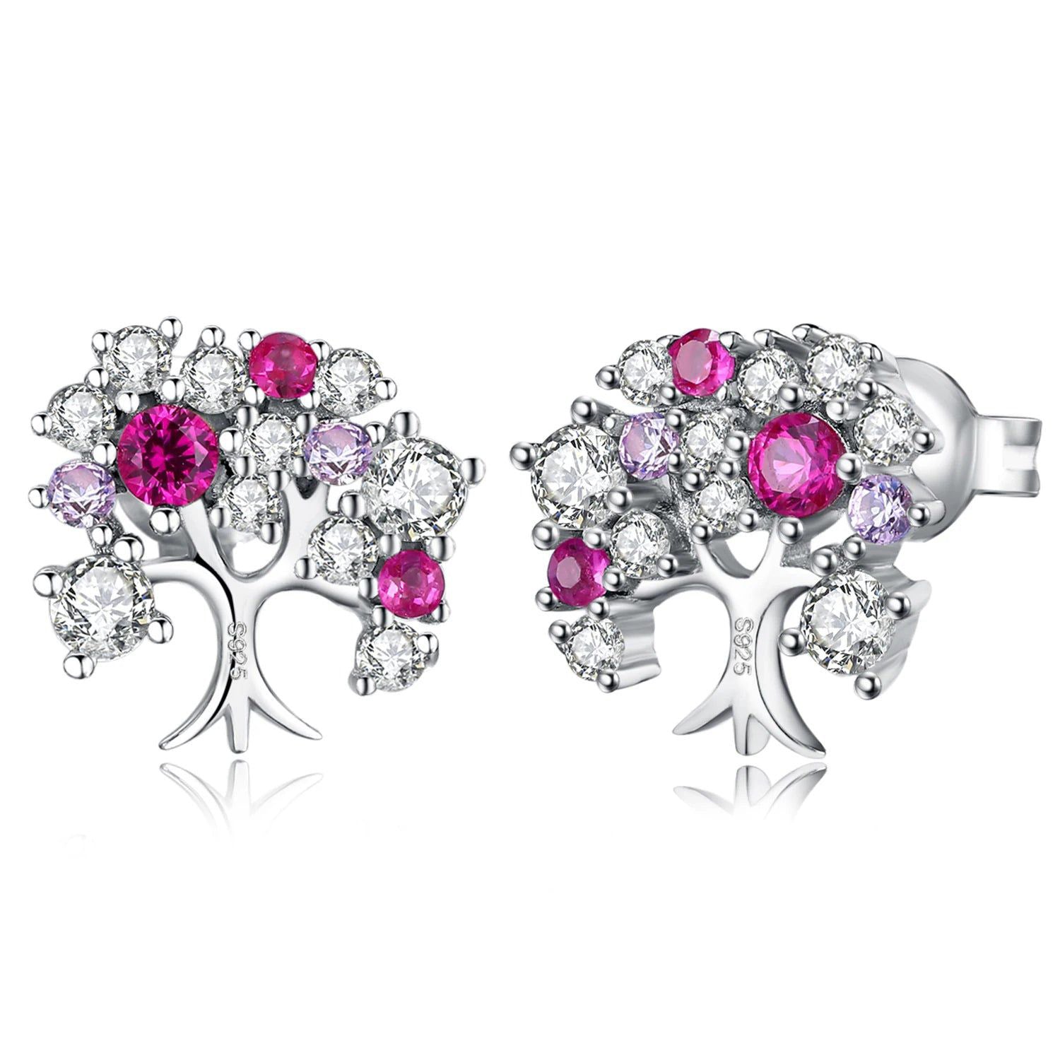 Life Tree Inspired Created Ruby Stud Earrings in 925 Sterling Silver