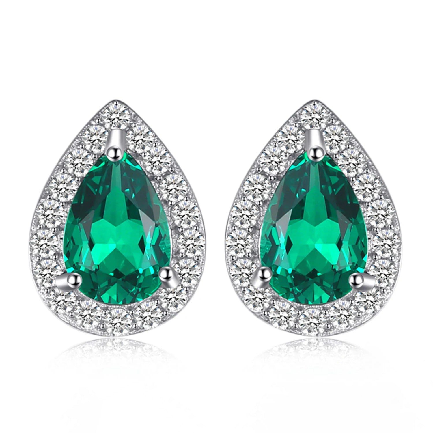 Fashionable Pear Green Simulated Nano Emerald Sterling Silver Stud Earrings